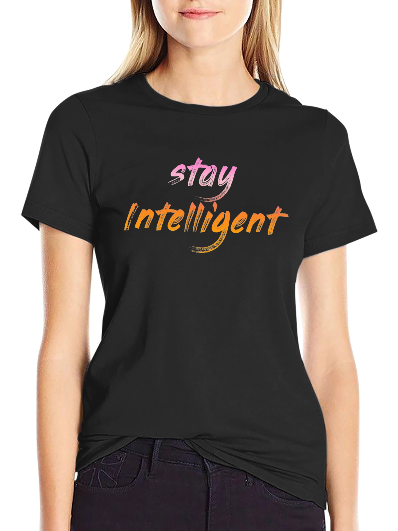 Black Stay Intelligent Graphic Tee - Modern Black T-Shirt view 2
