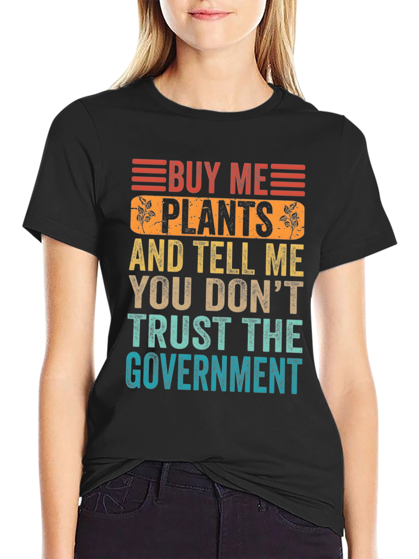 Black Buy Me Plants Funny Sarcastic Graphic T-Shirt view 2