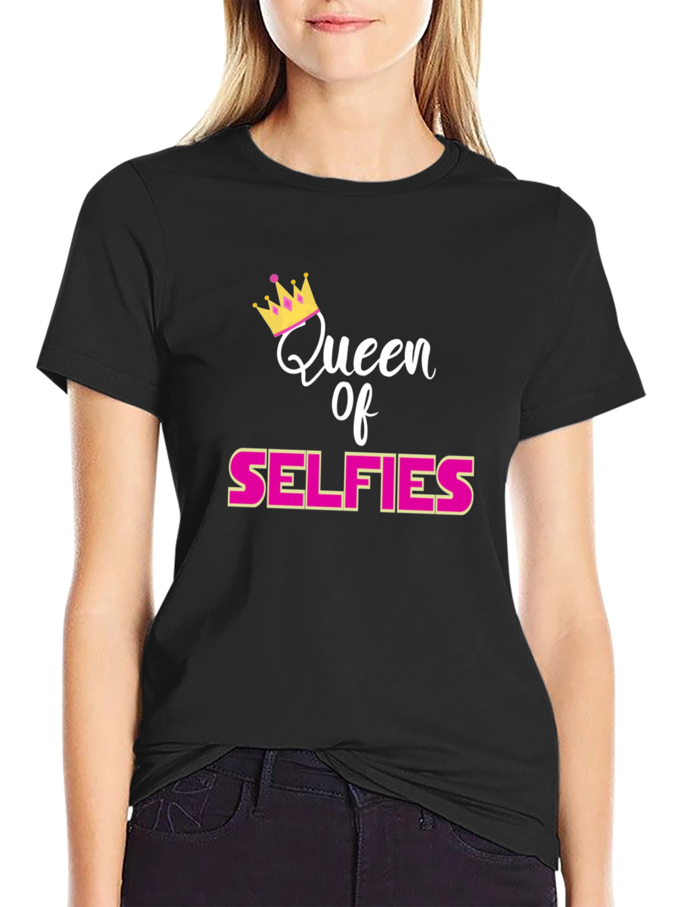 Black Queen of Selfies Black T-Shirt view 2
