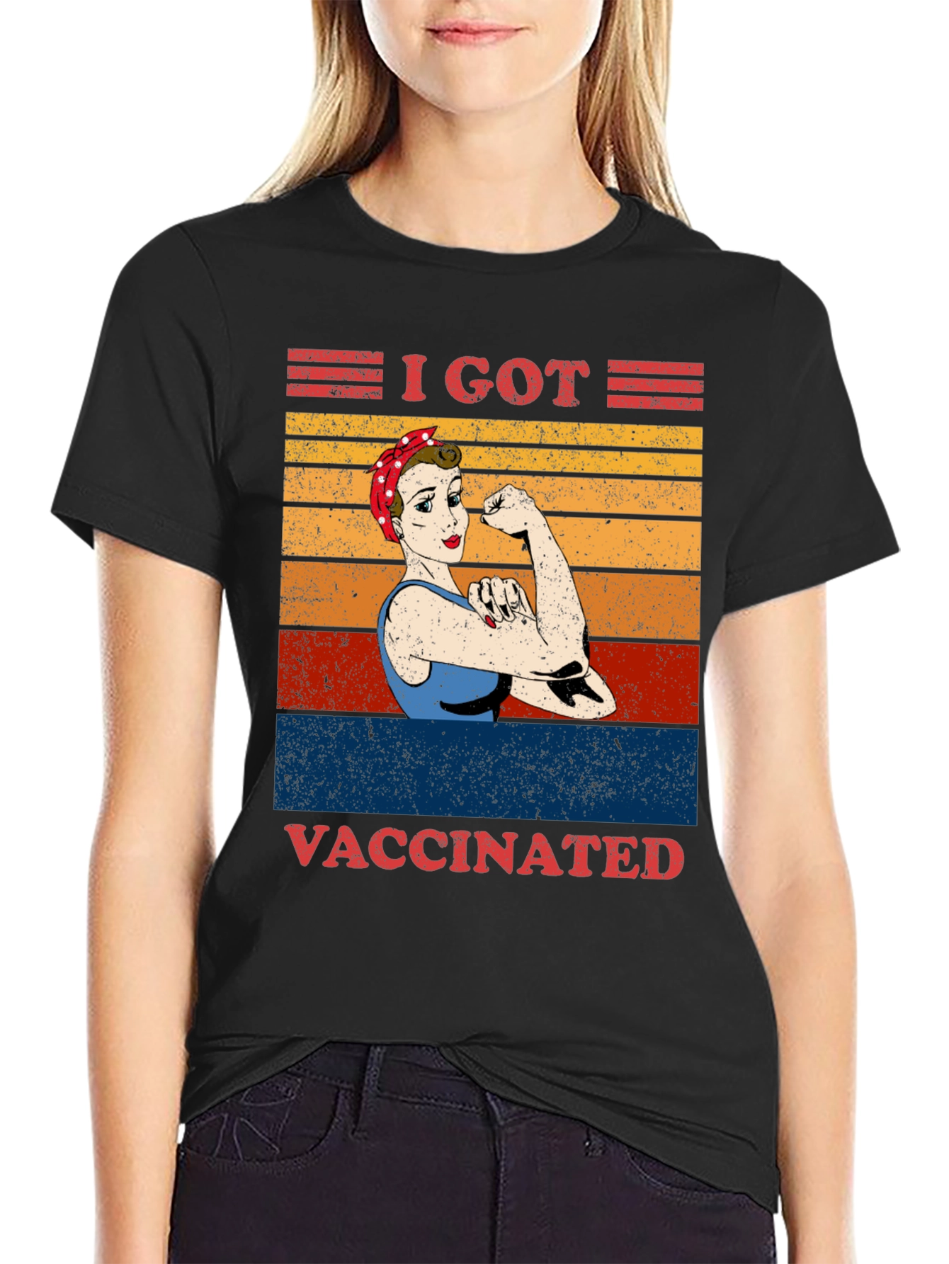 Black I Got Vaccinated T-Shirt Rosie the Riveter Graphic Tee view 2