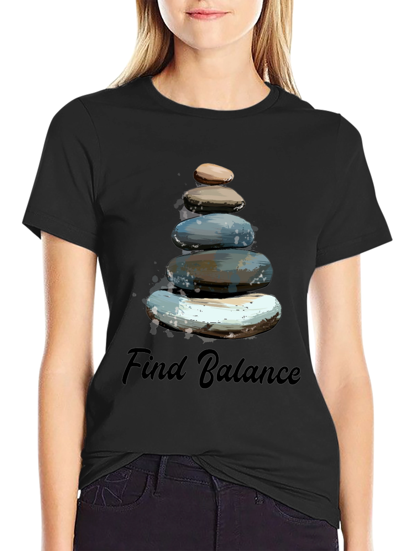 Black Find Balance Stone Stack Men's T-Shirt view 2