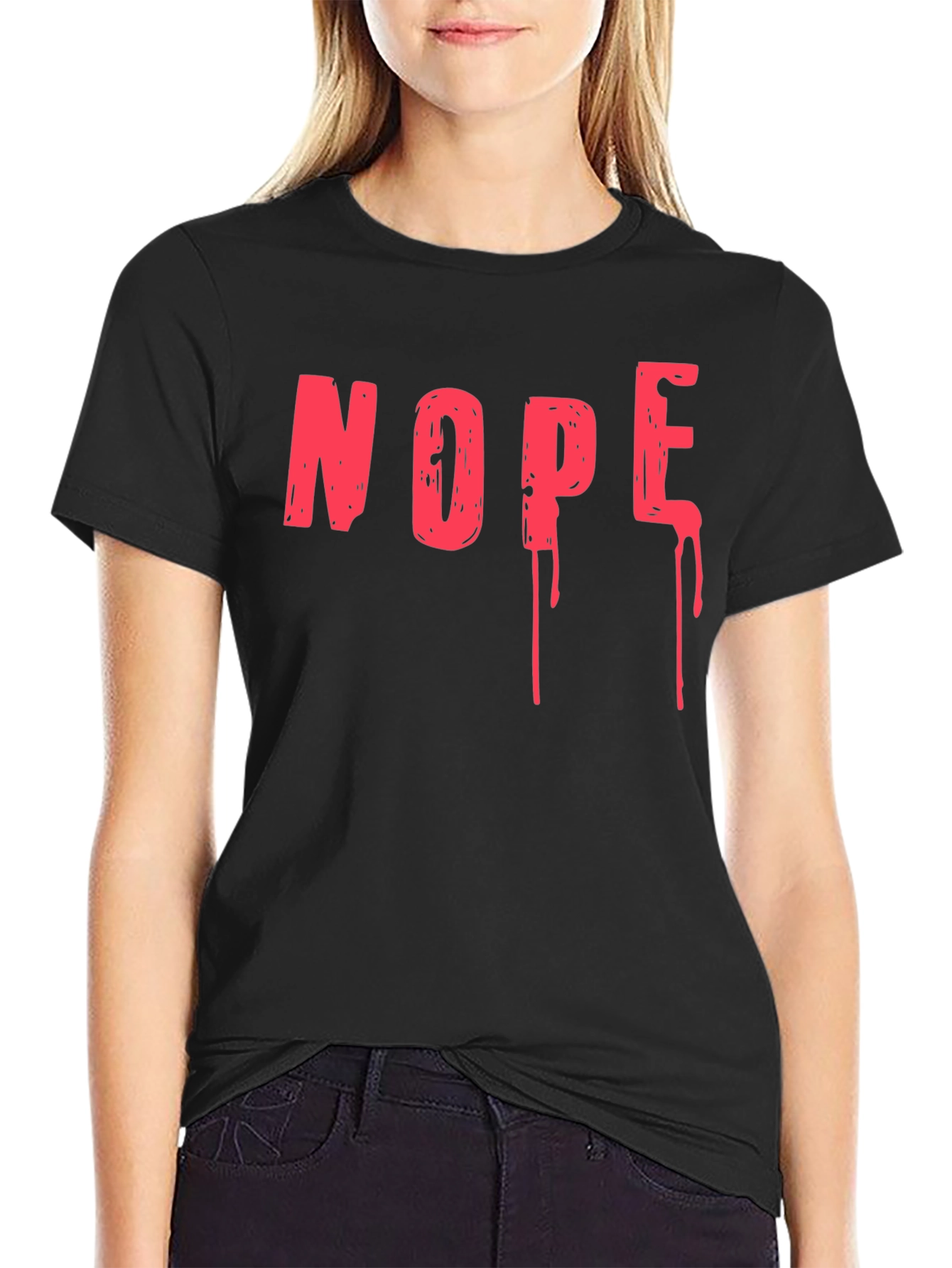 Black Nope Drip Graphic Tee - Black Cotton T-Shirt view 2