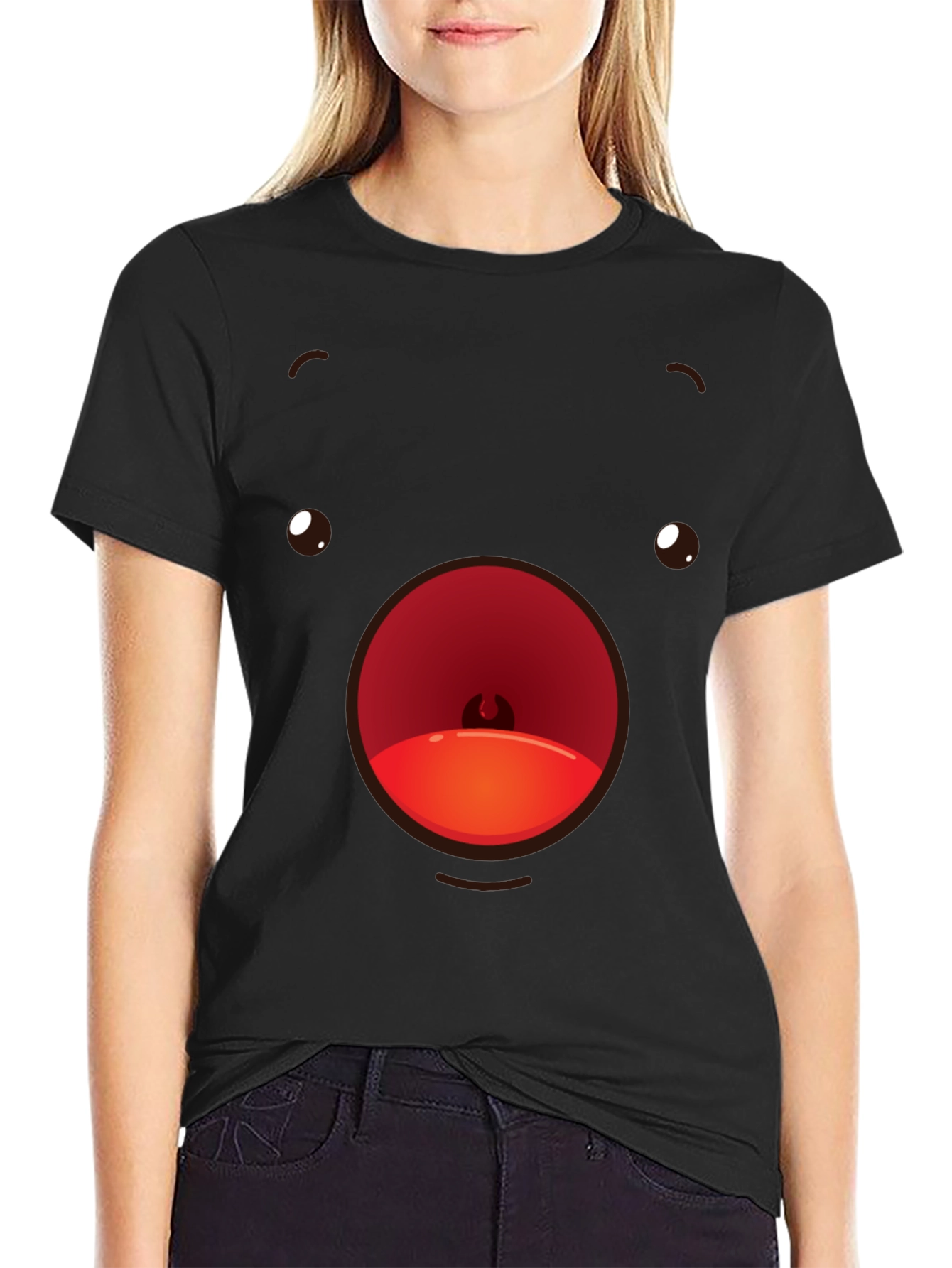 Black Funny Face T-Shirt Black Crew Neck Soft Cotton view 2