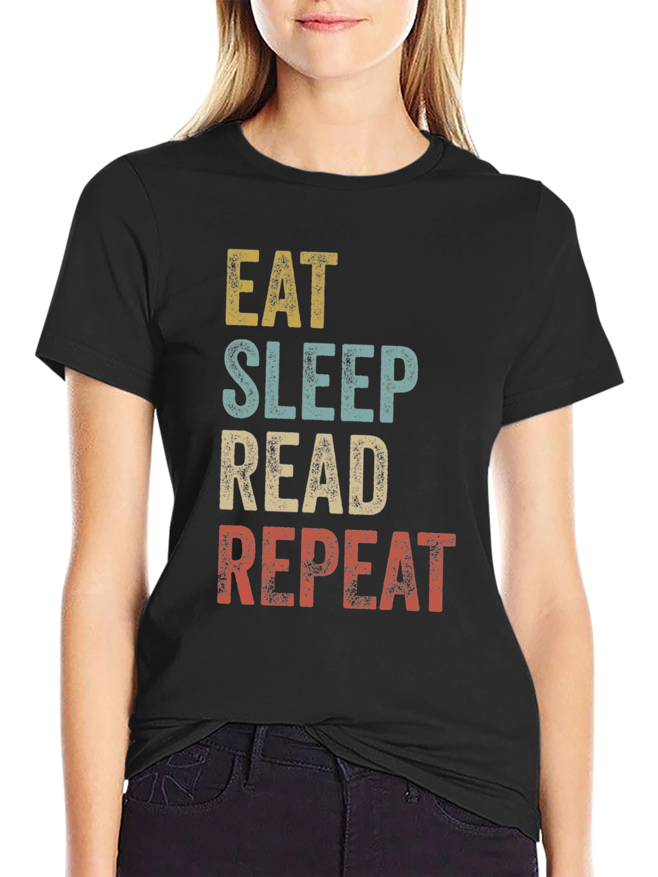 Black Eat Sleep Read Repeat Graphic Tee view 2