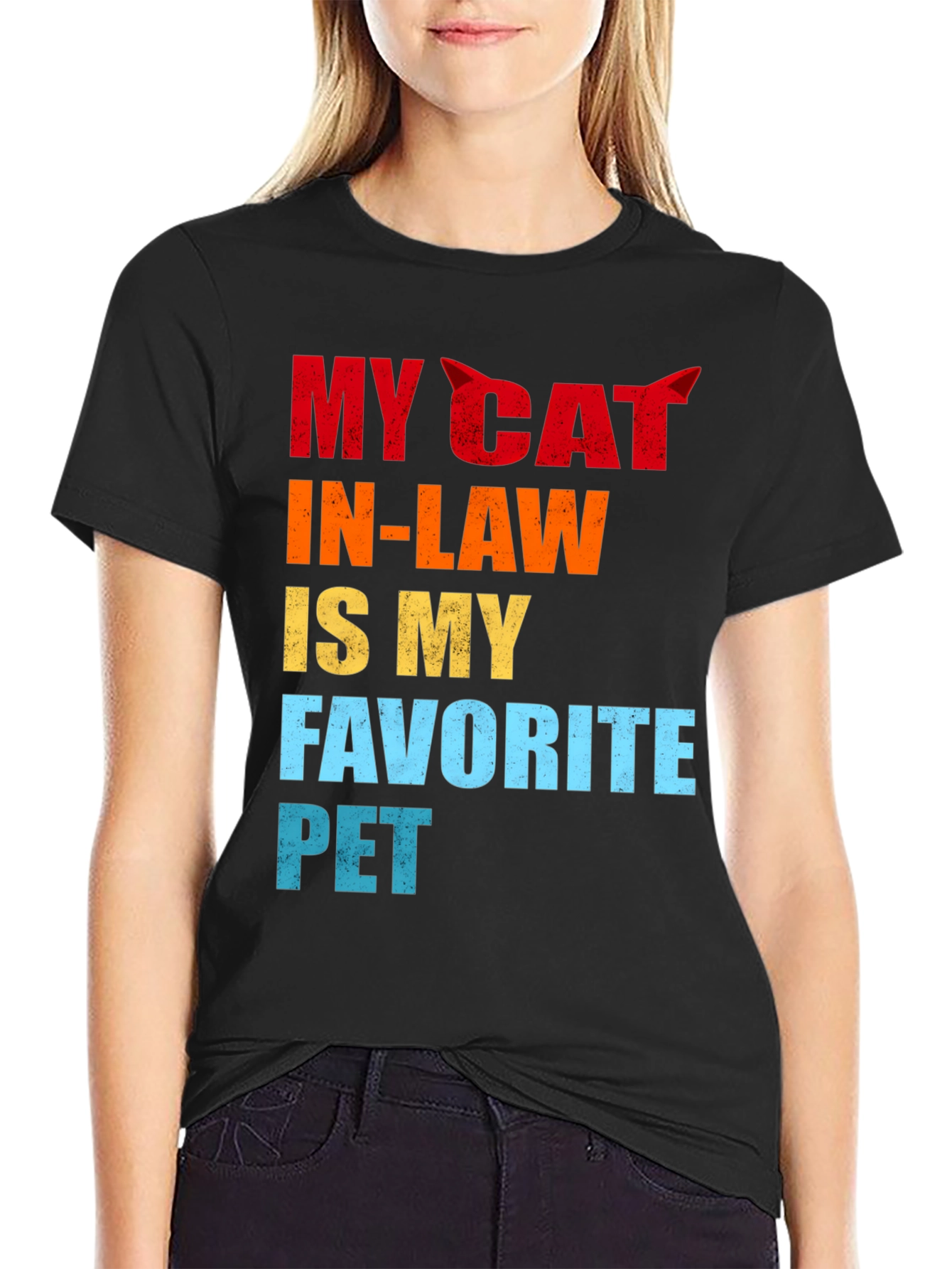 Black My Cat In-Law Favorite Pet Graphic T-Shirt view 2