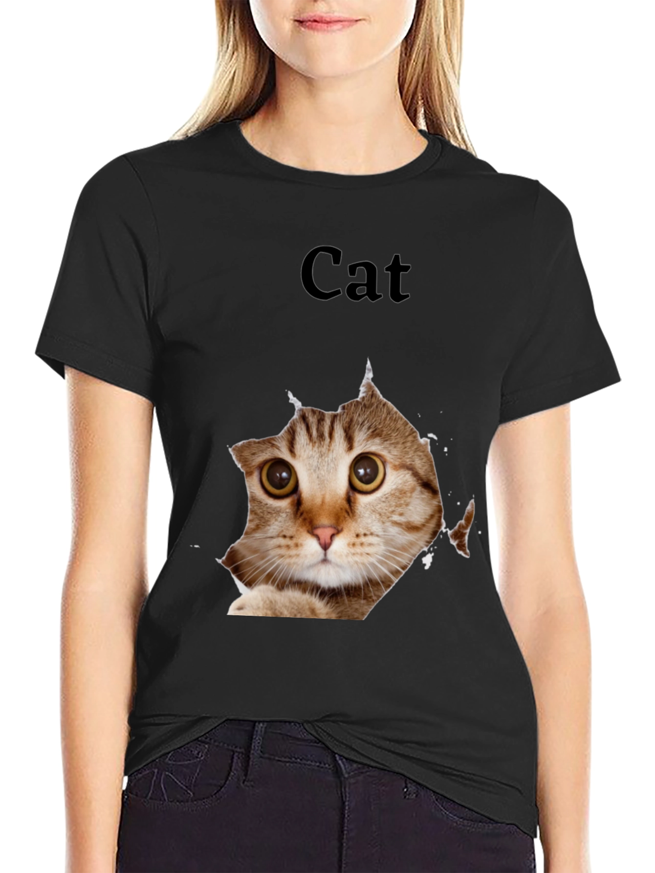 Black Cat Peek Graphic Tee - Black view 2