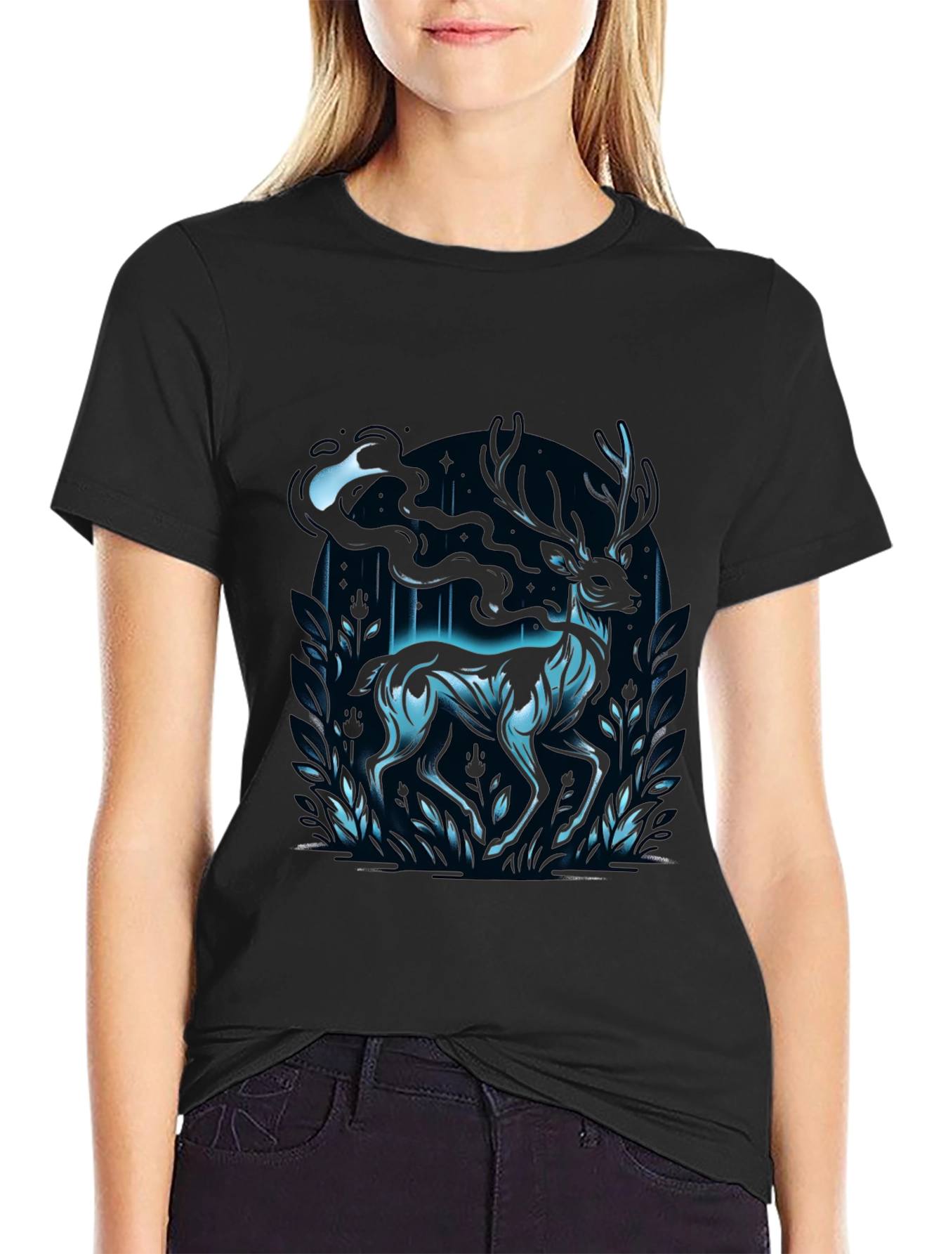 Black Mystic Deer Graphic T-Shirt - Black view 2