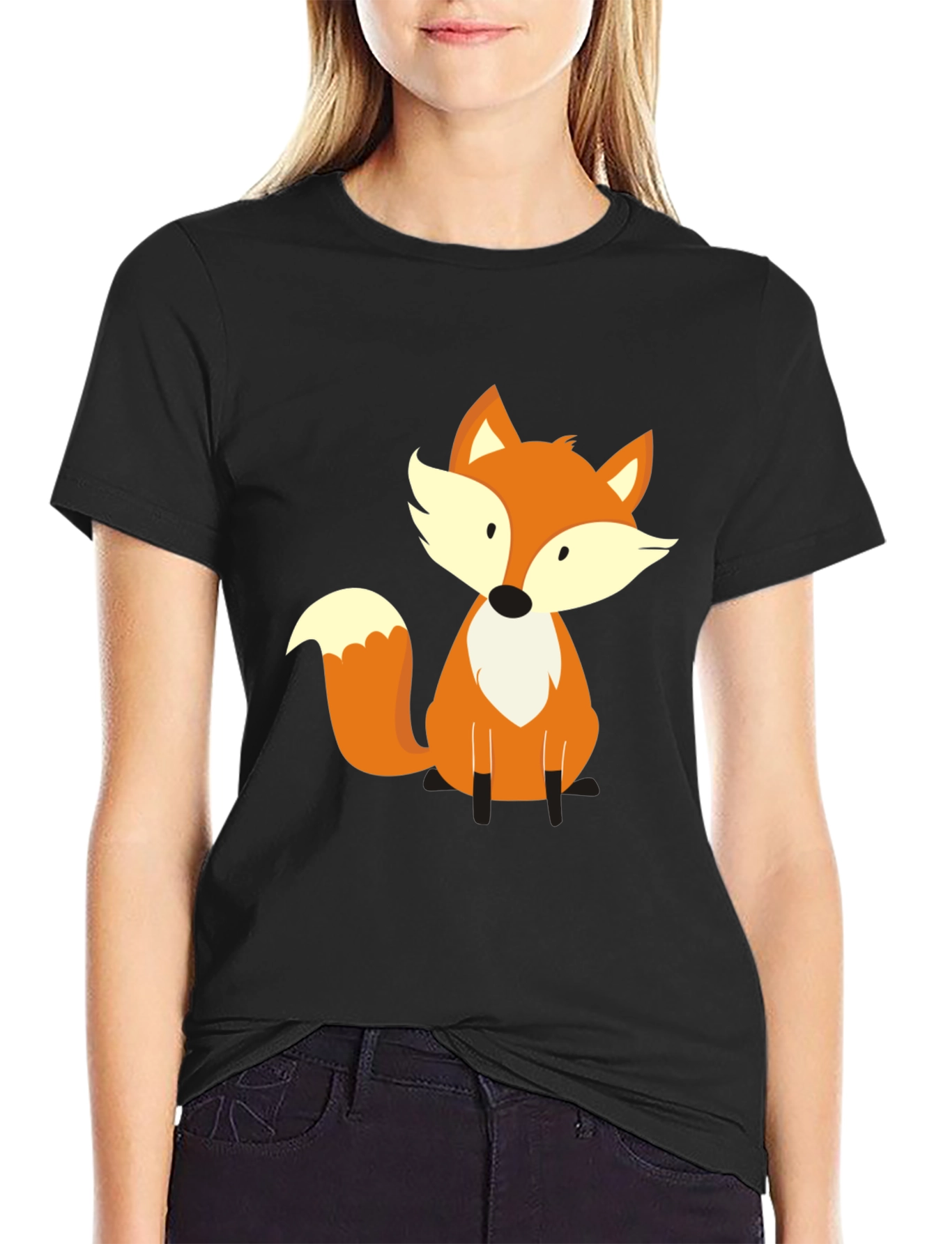 Black Cute Fox Graphic Tee - Soft Black T-Shirt view 2