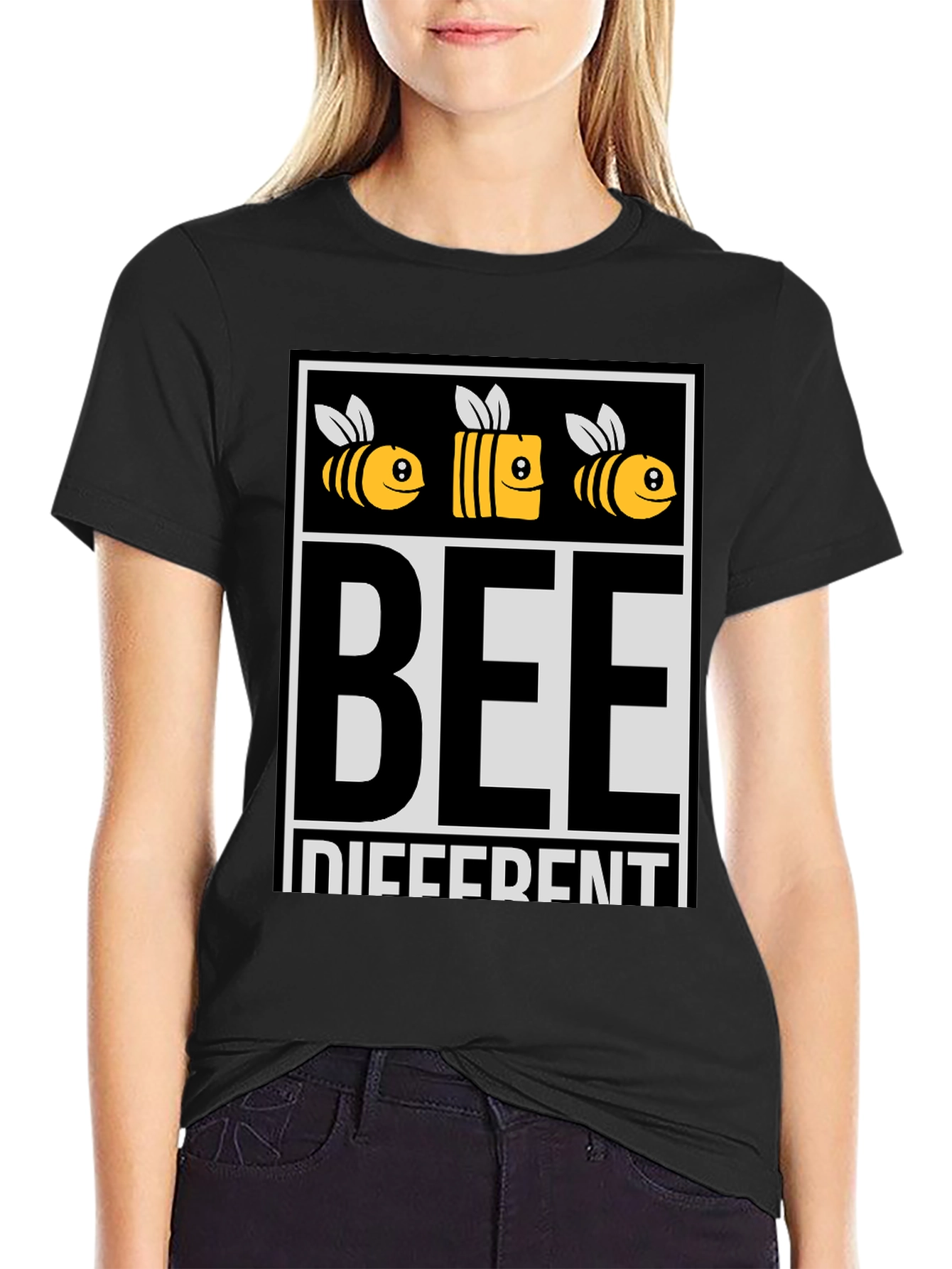 Black Bee Different Graphic Tee - Black Cotton T-Shirt view 2