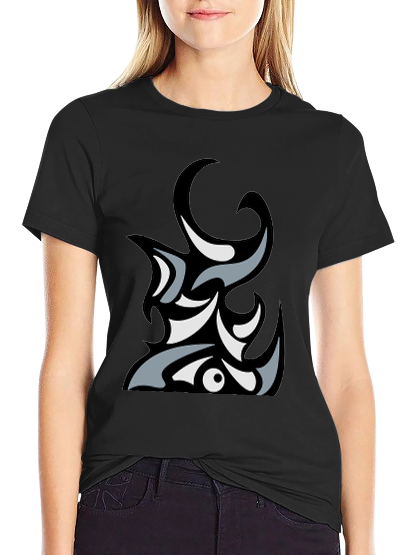 Black Abstract Tribal Graphic Black T-Shirt view 2