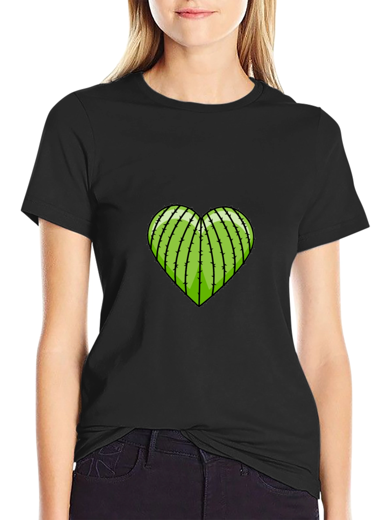 Black Prickly Love T-Shirt - Heart Cactus Graphic Tee view 2