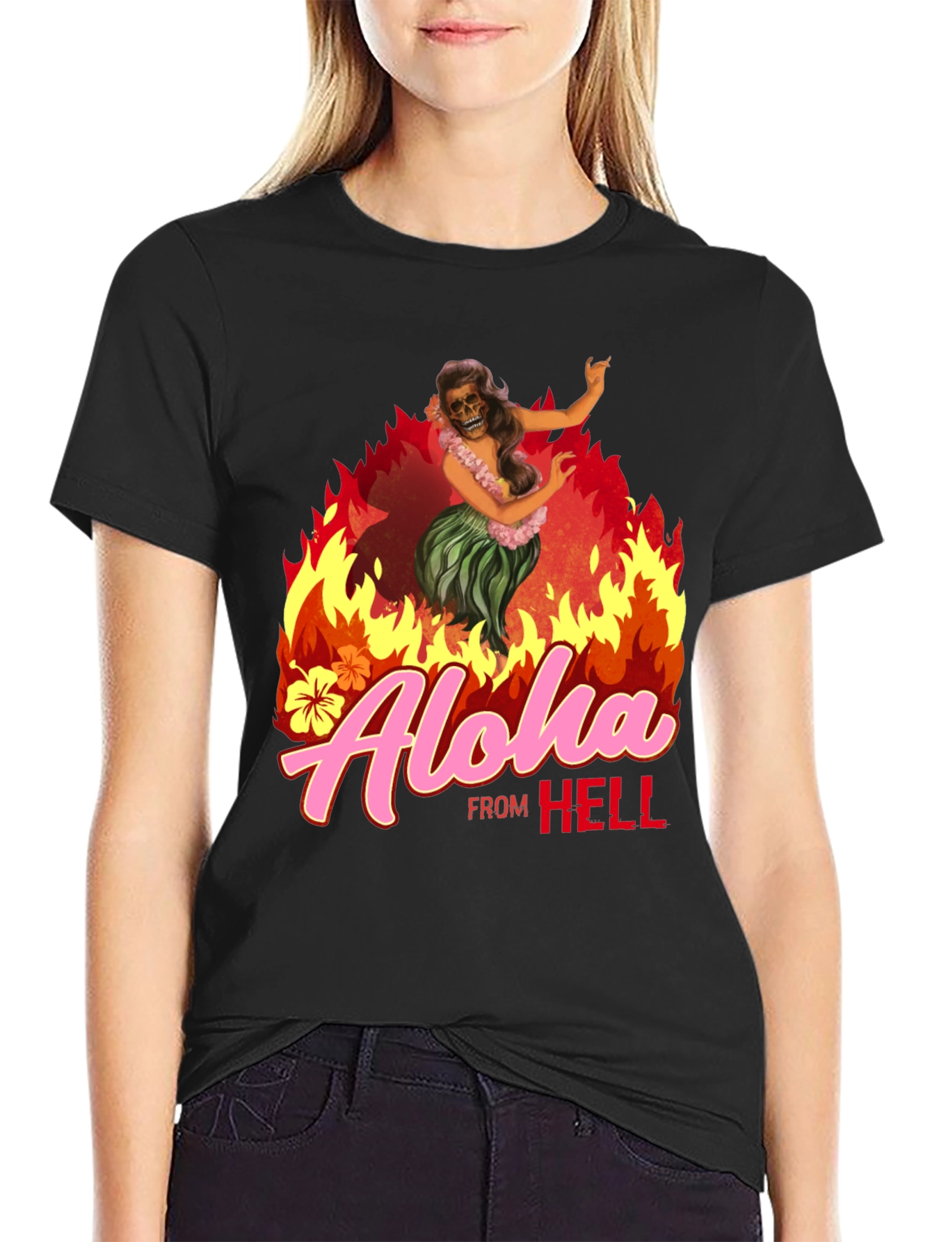 Black Aloha From Hell Graphic T-Shirt view 2
