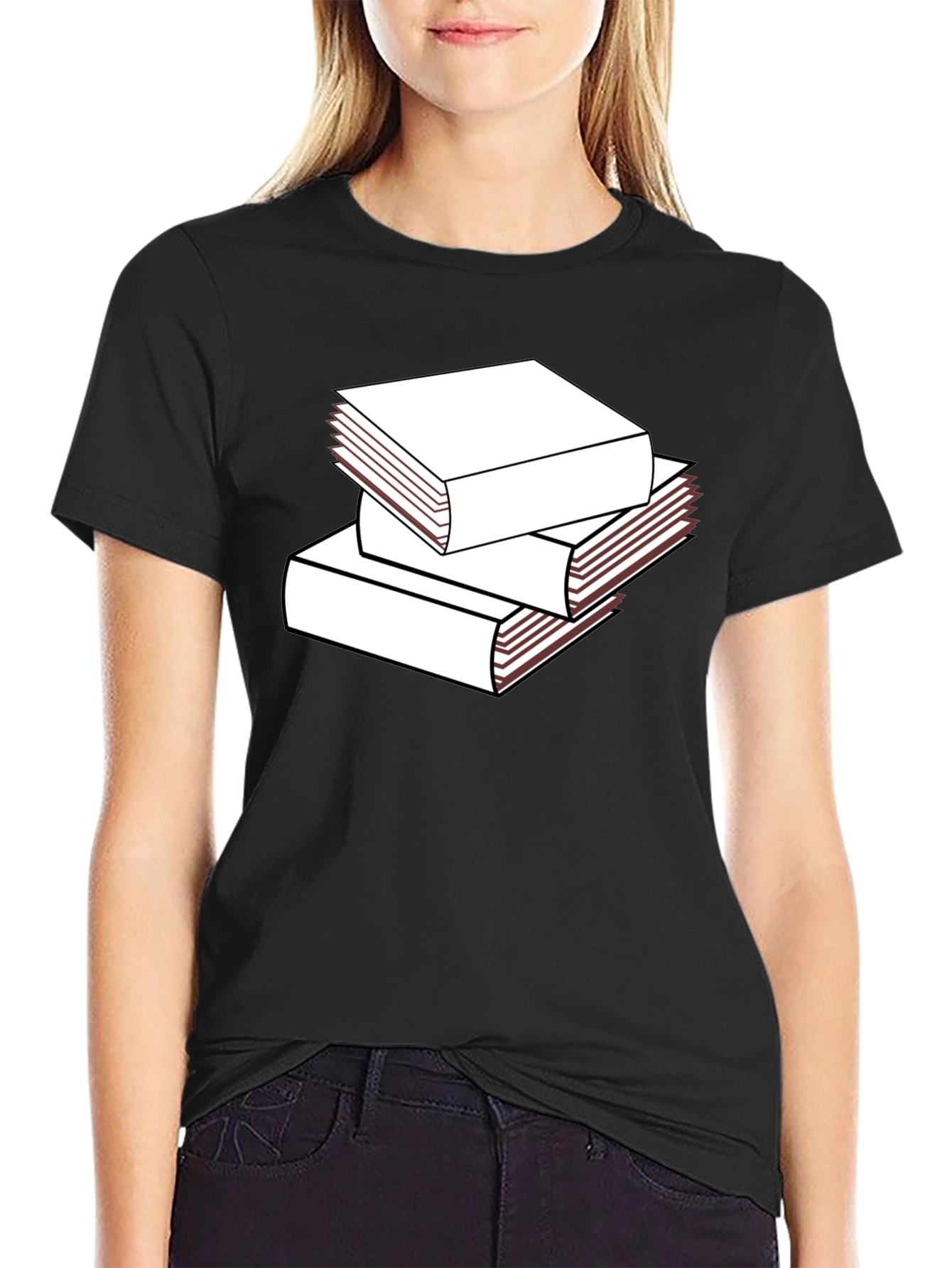 Black Stacked Books Graphic T-Shirt - Black view 2