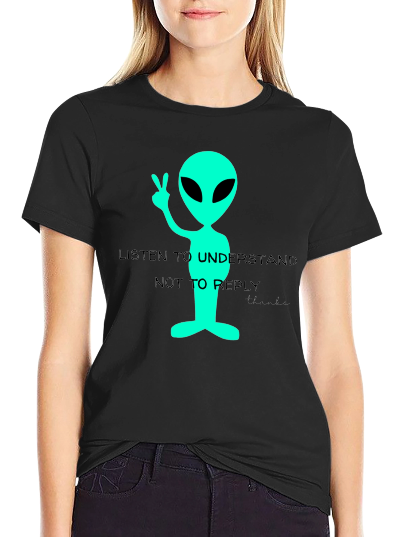Black Alien Peace T-Shirt - Listen to Understand Tee view 2