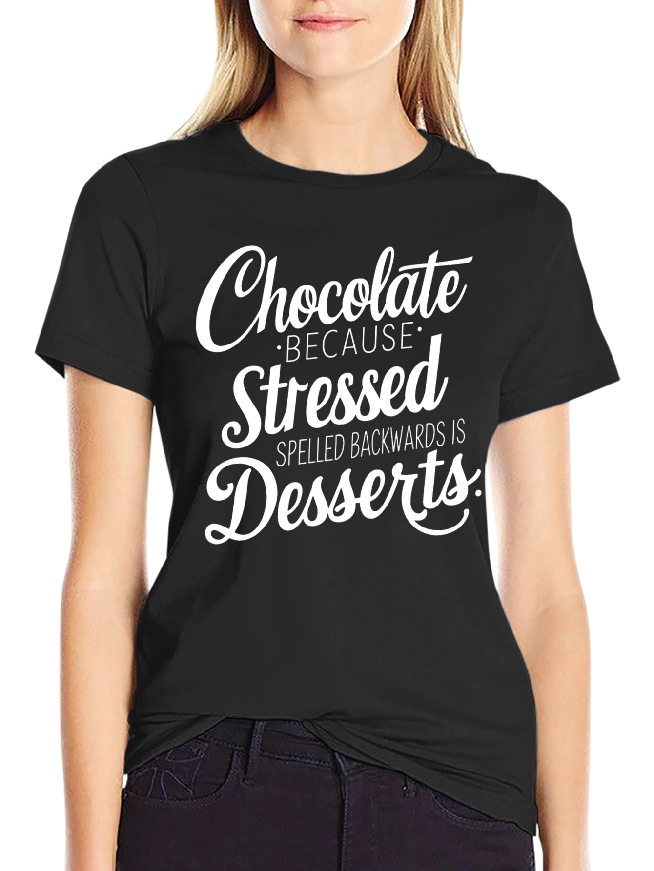 Black Chocolate Stressed Backwards Desserts Graphic T-Shirt view 2