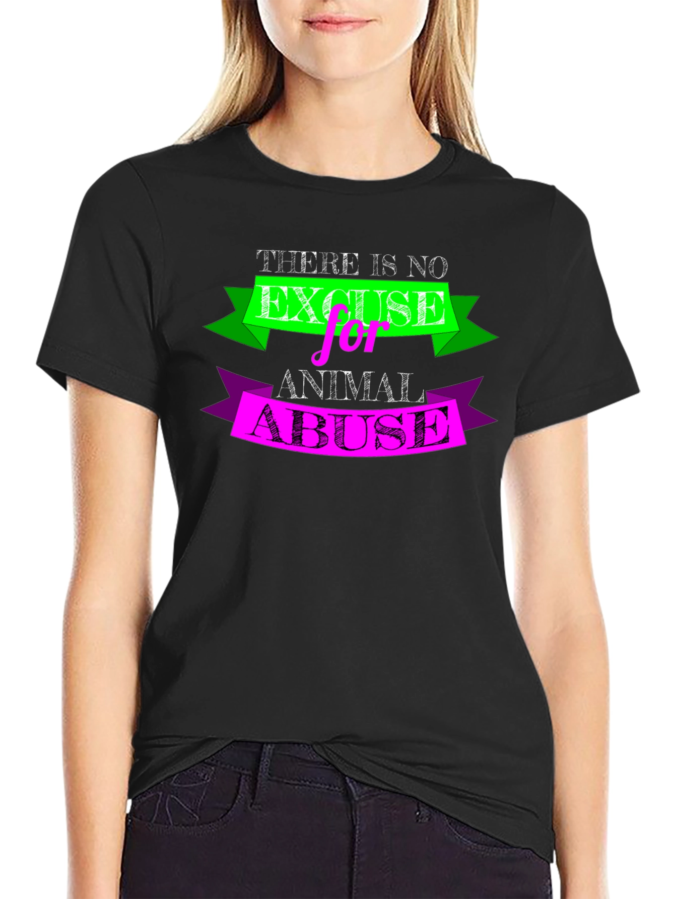 Black Animal Abuse Awareness Black T-Shirt view 2