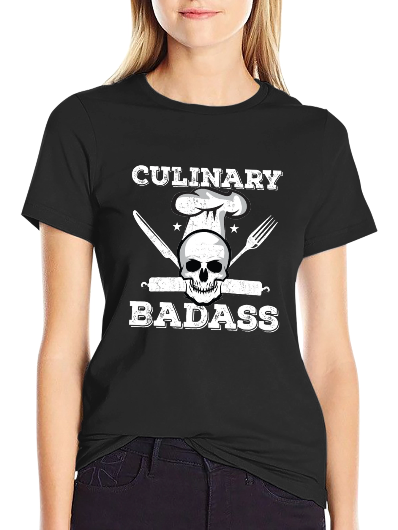Black Culinary Badass T-Shirt - Chef Skull Design view 2