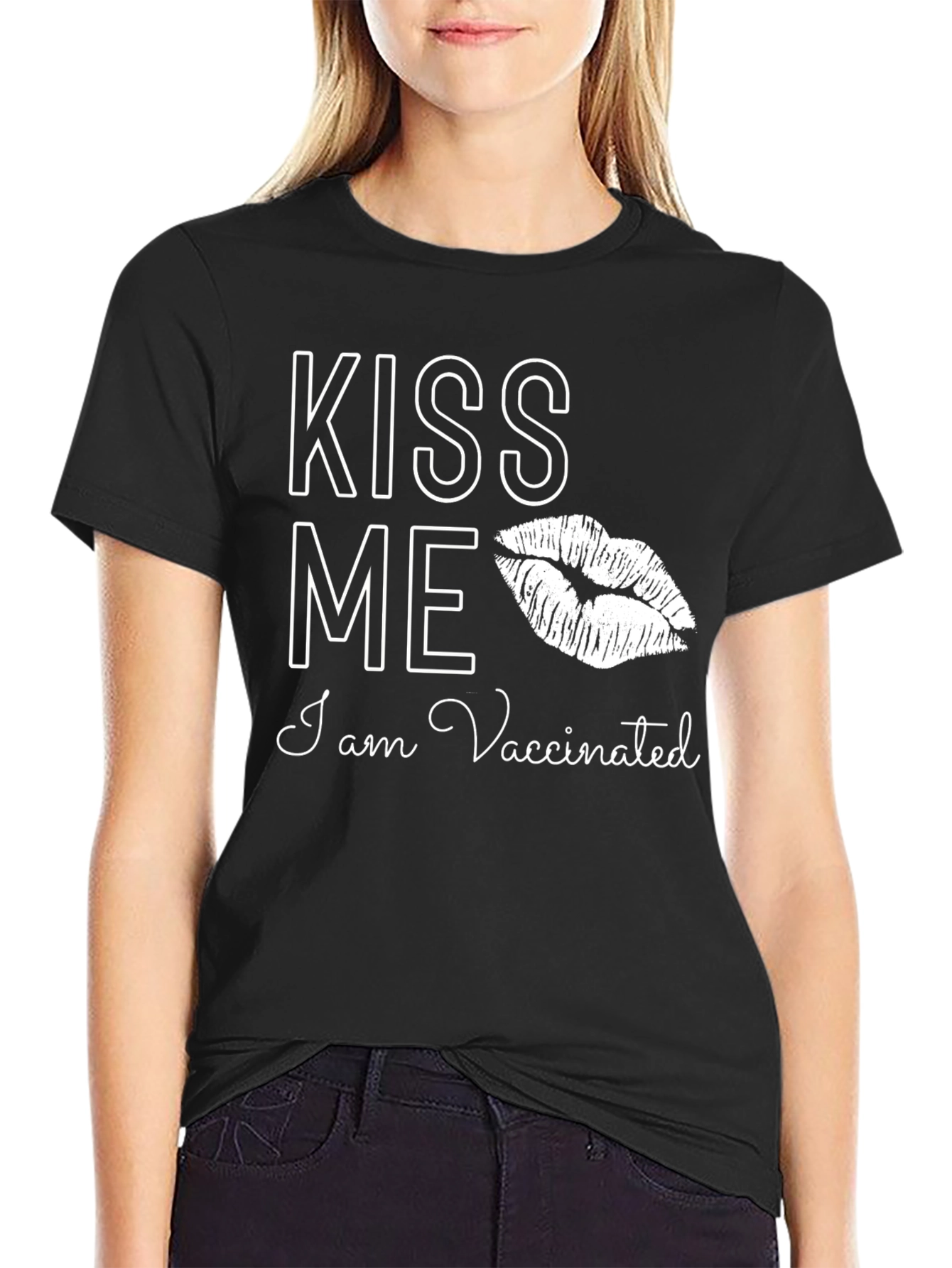 Black Kiss Me I'm Vaccinated T-Shirt view 2