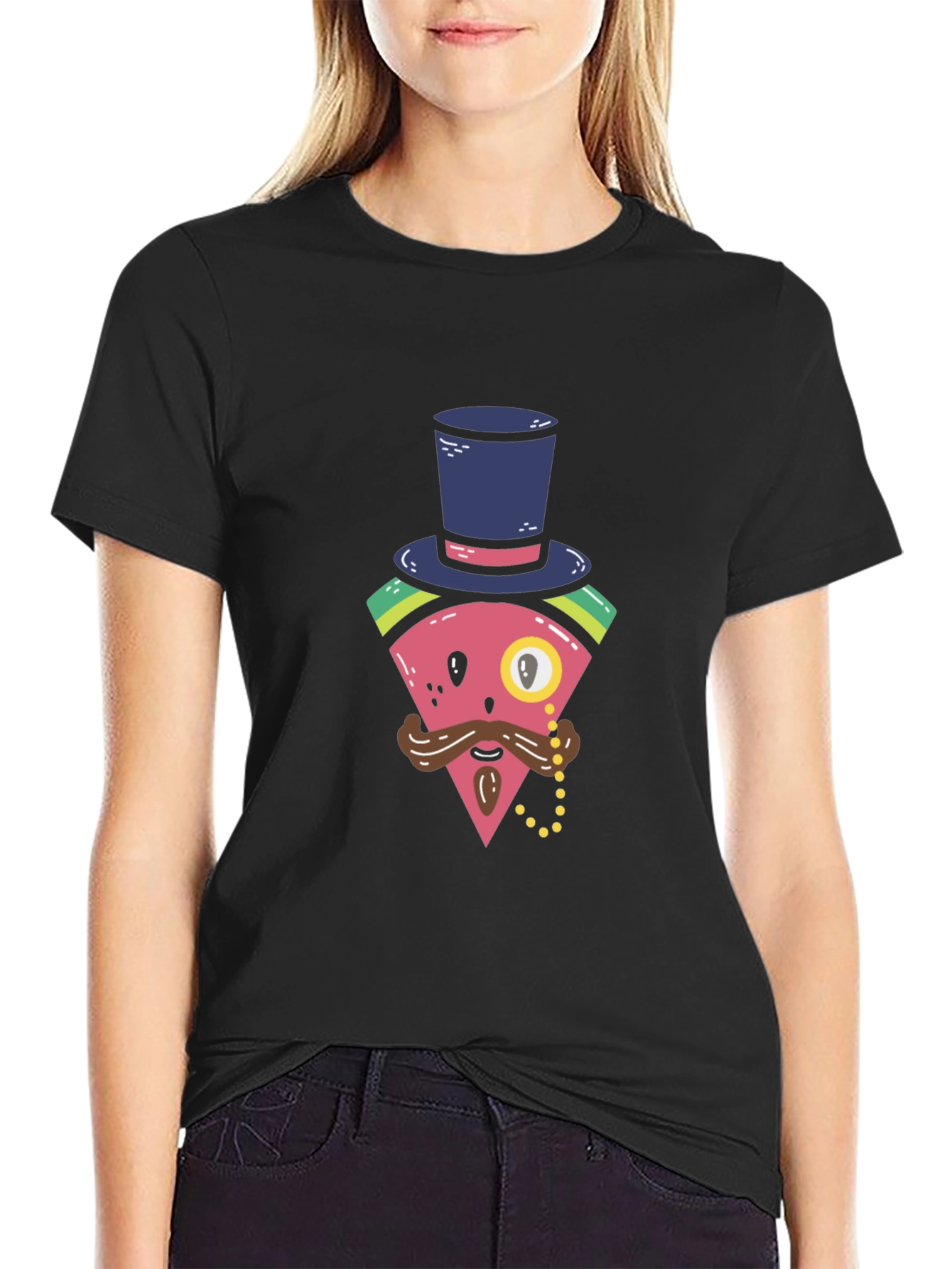 Black Whimsical Watermelon Gentleman T-Shirt view 2