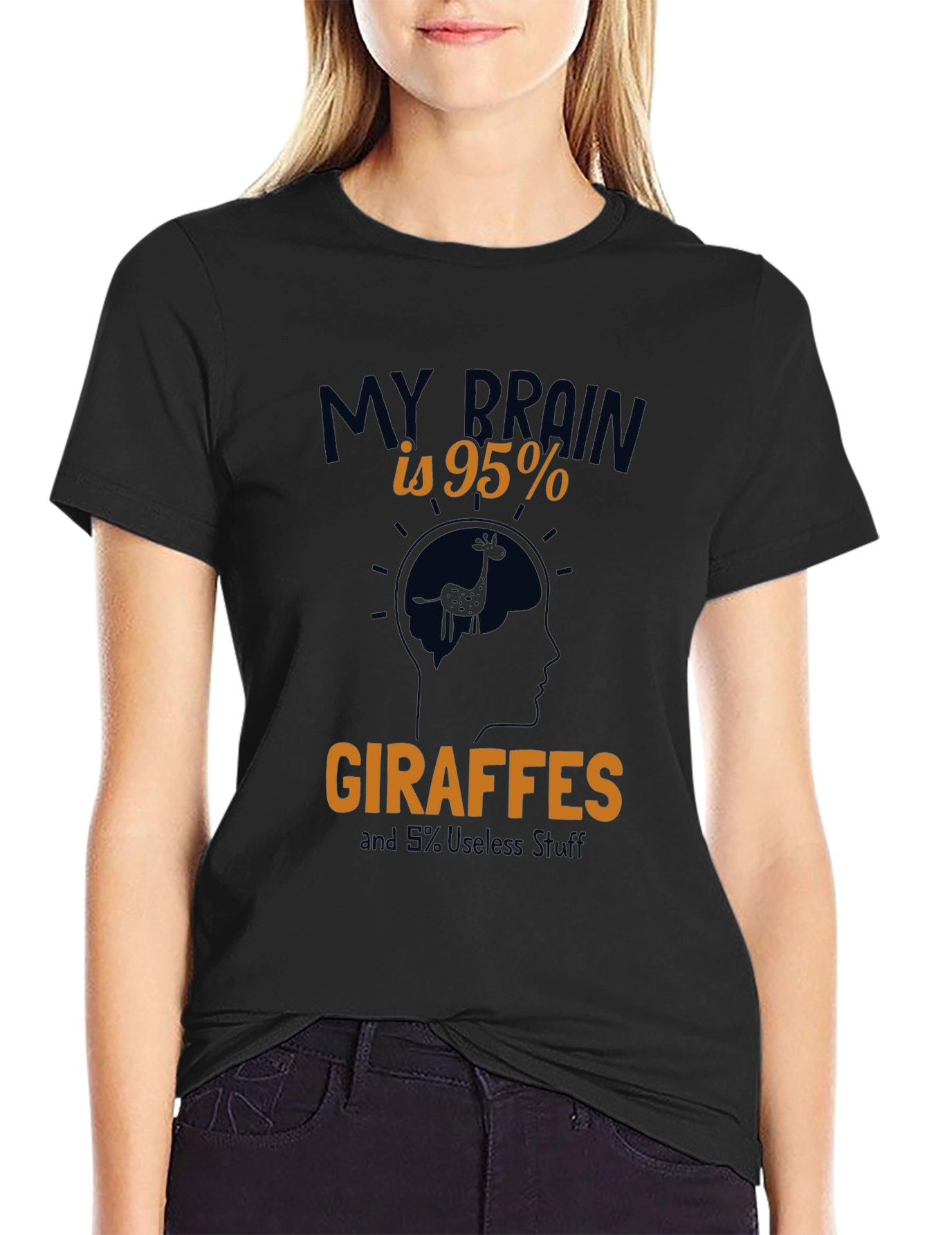 Black Giraffe Brain Funny Graphic T-Shirt view 2