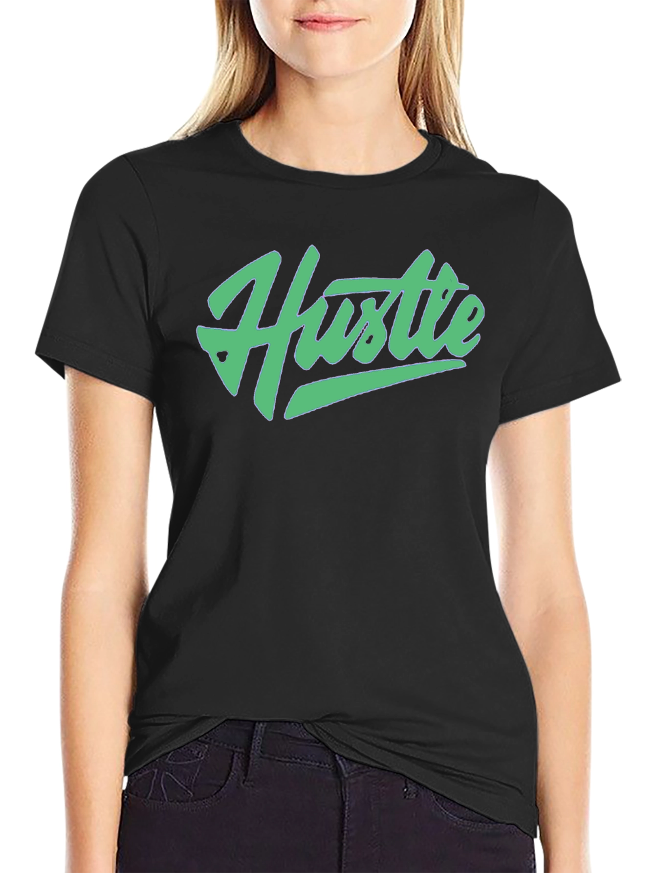 Black Hustle Graphic T-Shirt - Black Crew Neck Tee view 2