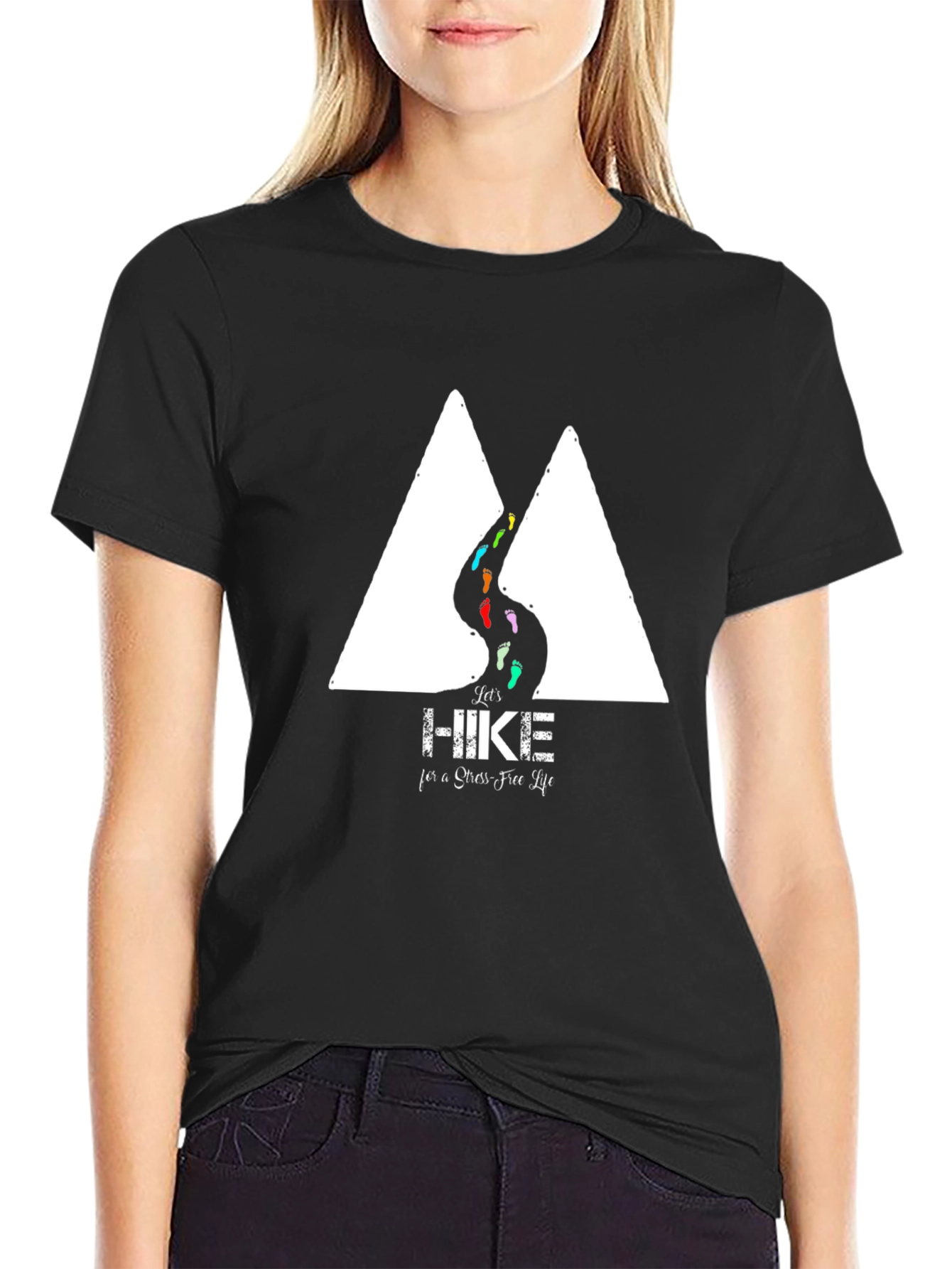 Black Hike for a Stress-Free Life T-Shirt view 2