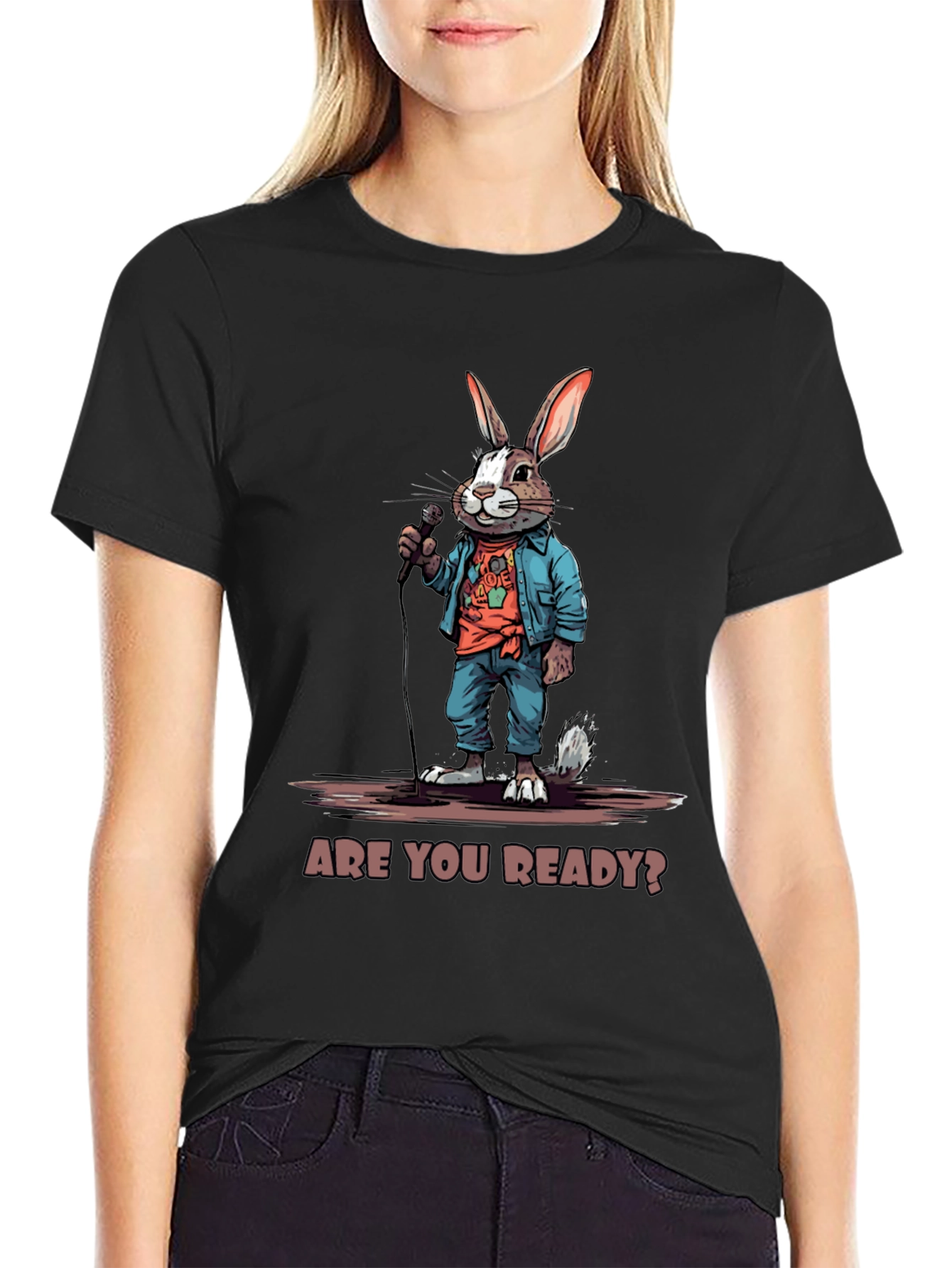 Black Are You Ready? Bunny Graphic T-Shirt view 2