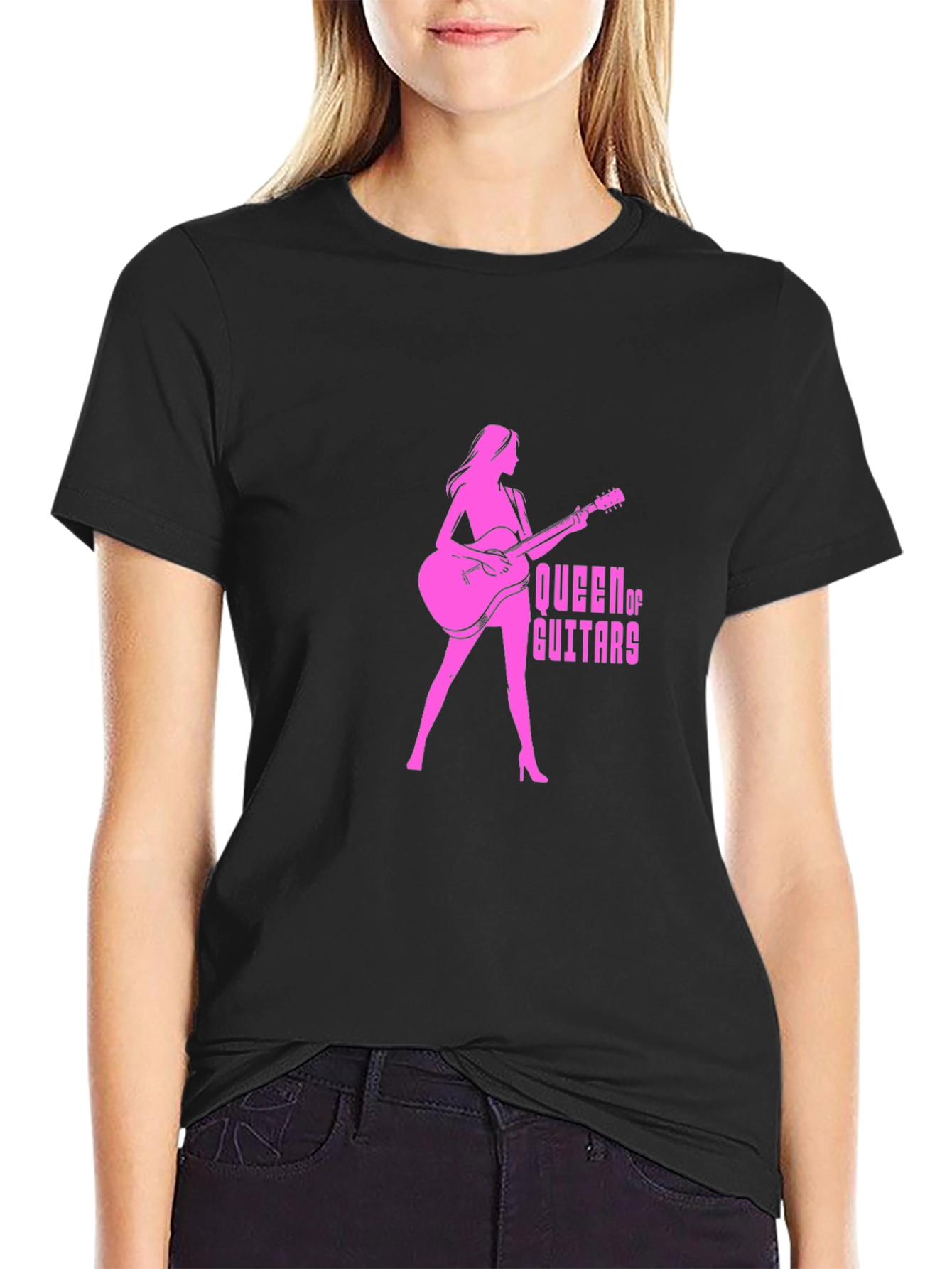 Black Queen of Guitars Black Graphic T-Shirt view 2