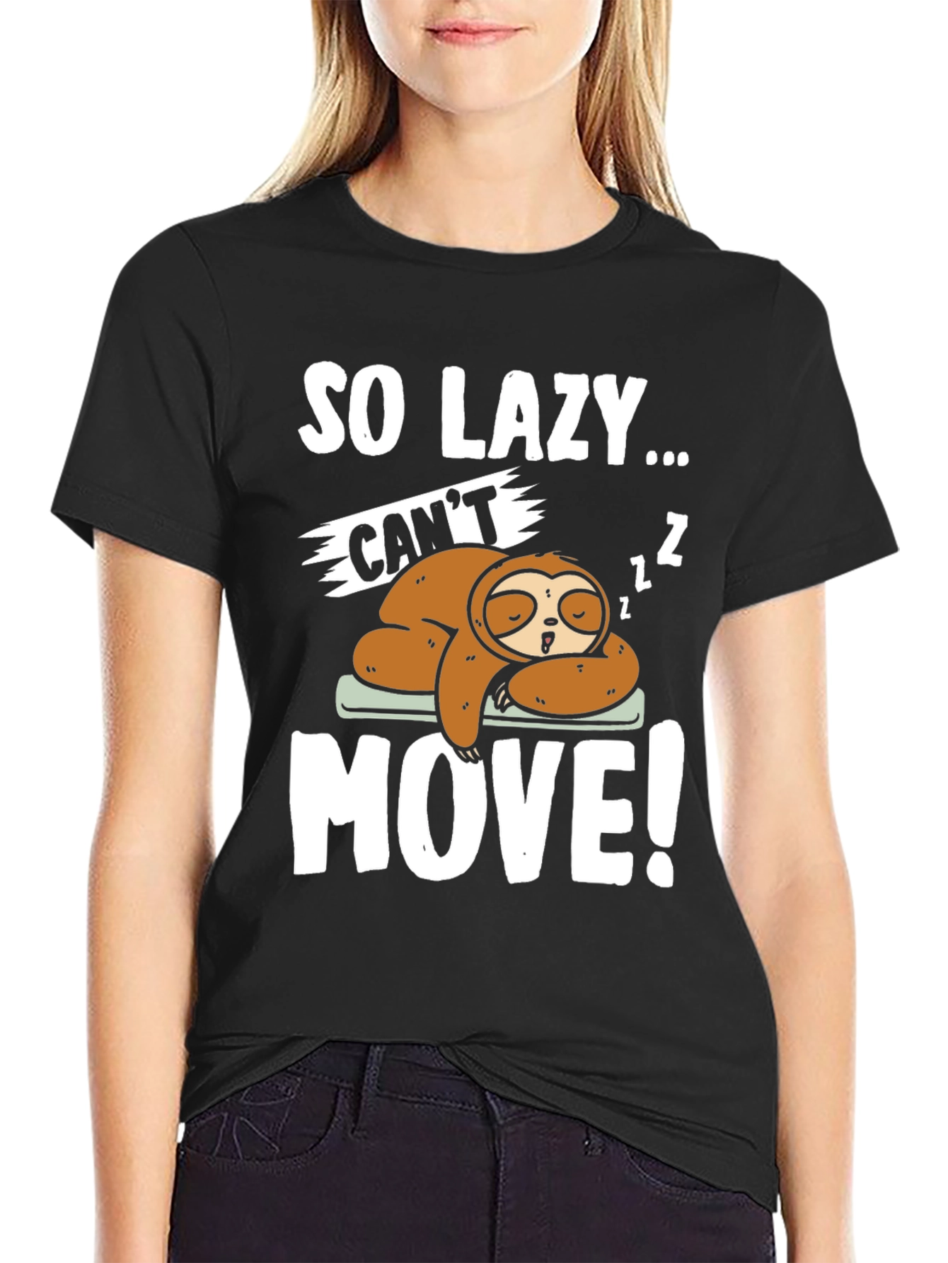 Black So Lazy Sloth Graphic Tee - Funny Sleep T-Shirt view 2
