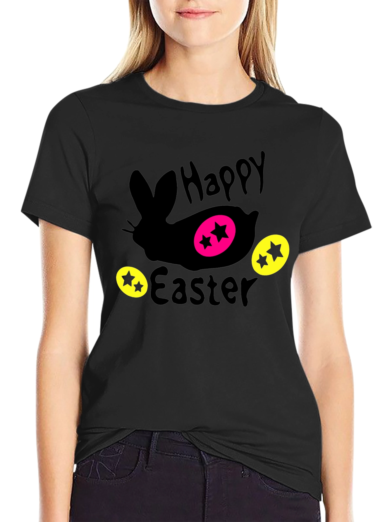 Black Happy Easter Bunny T-Shirt view 2