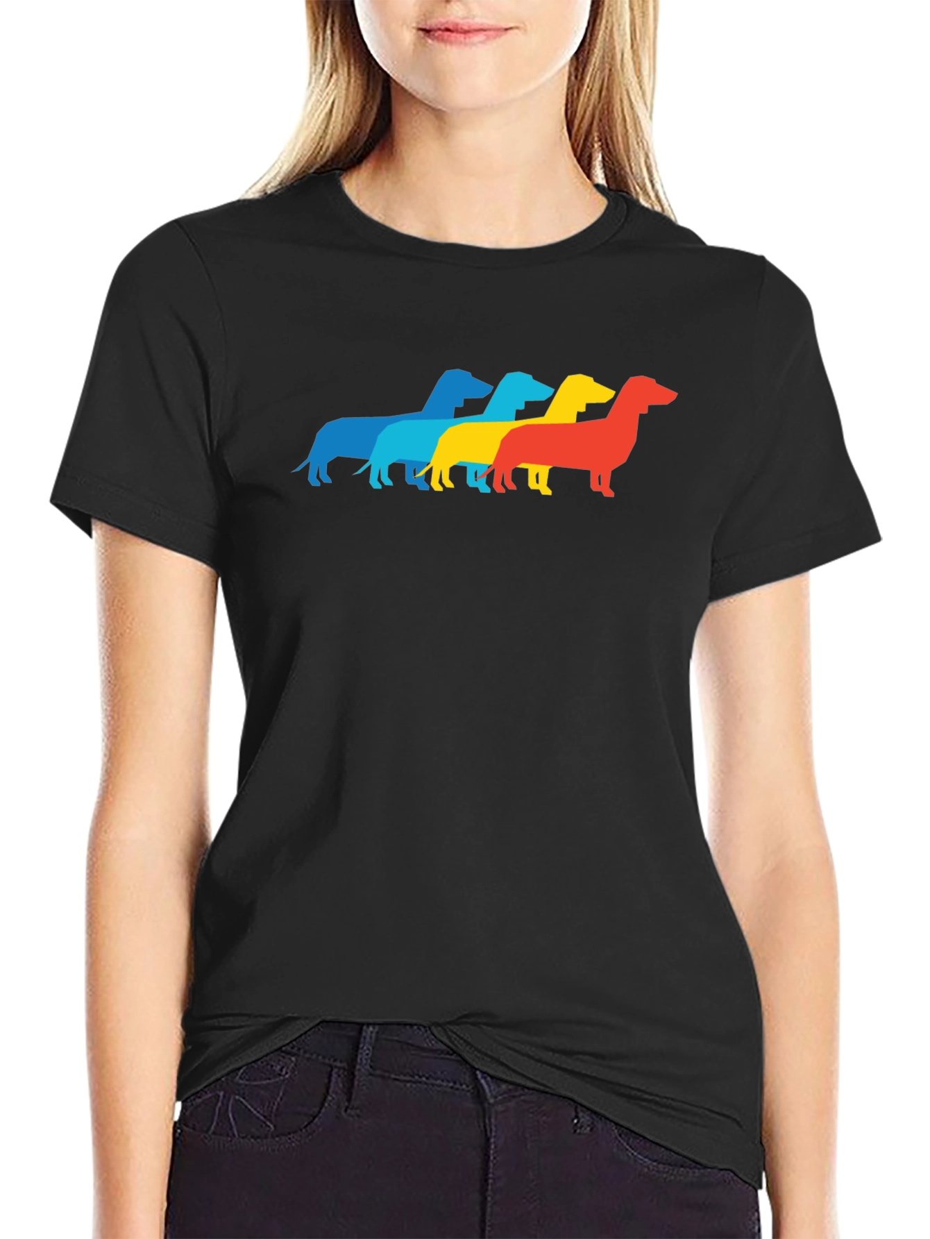 Black Retro Dachshund T-Shirt - Pop Art Wiener Dog Tee view 2