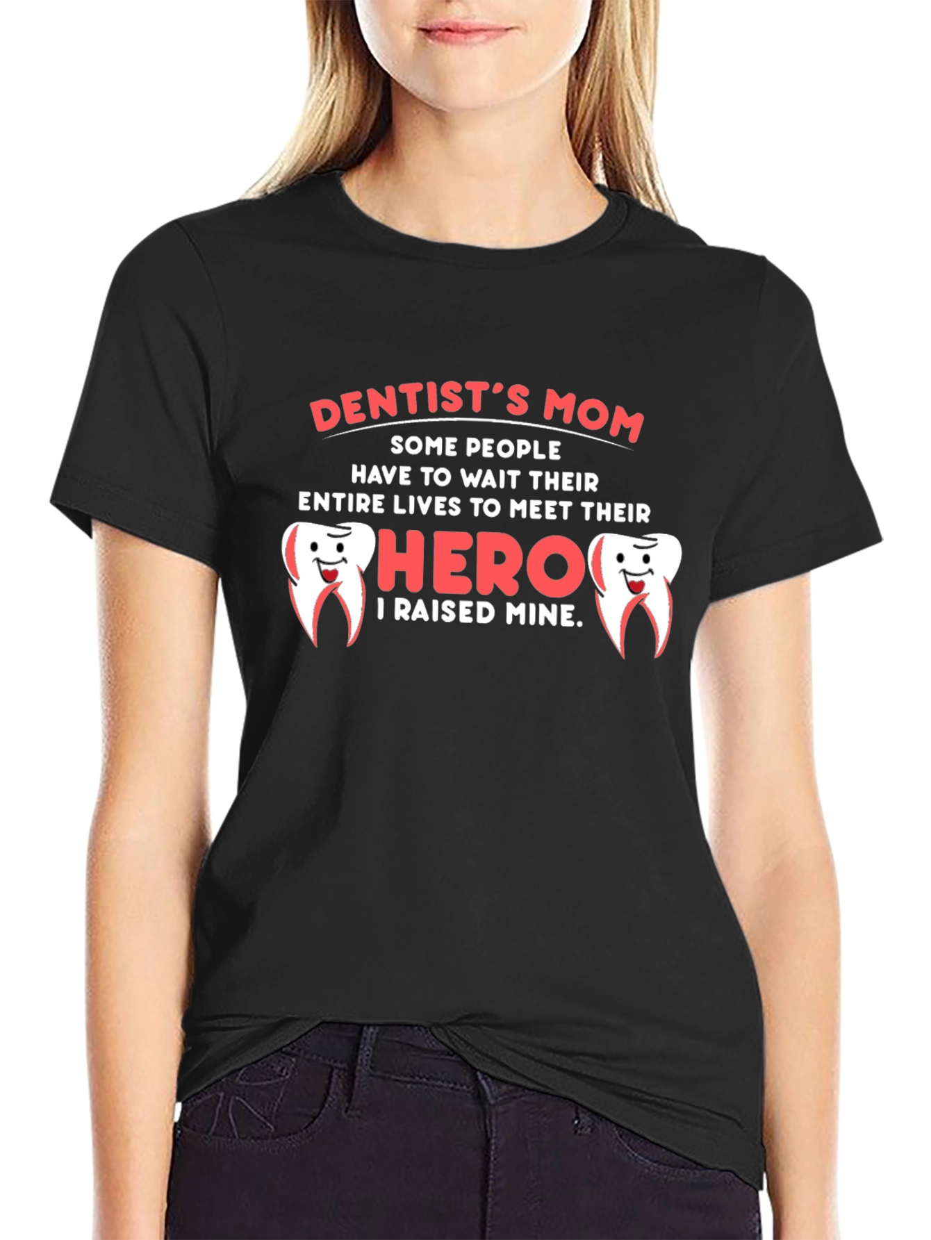 Black Dentist's Mom Hero T-Shirt, Cute Dental Gift view 2