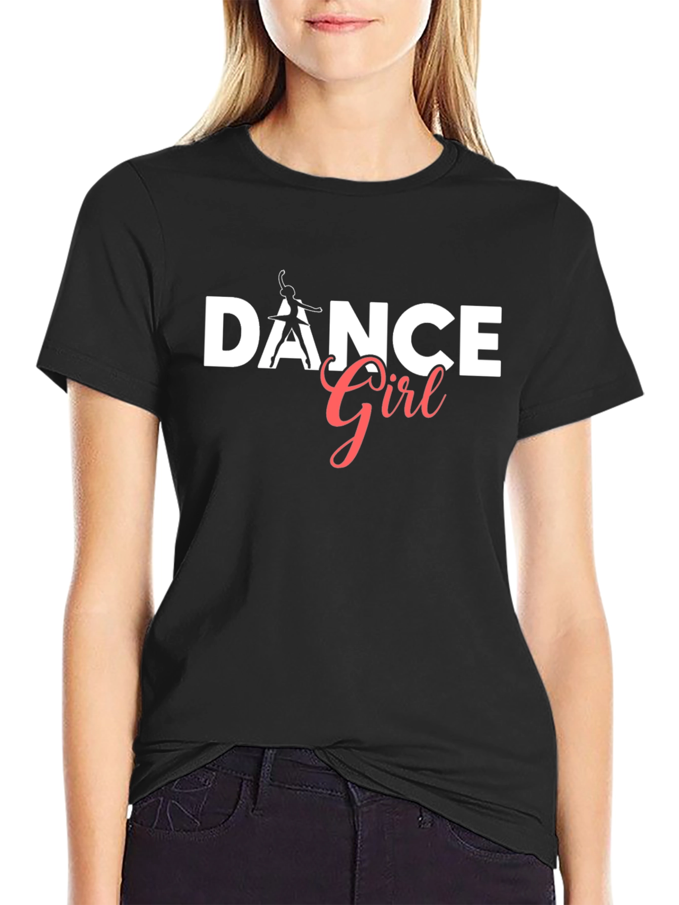 Black Dance Girl Graphic T-Shirt - Black Cotton Tee view 2