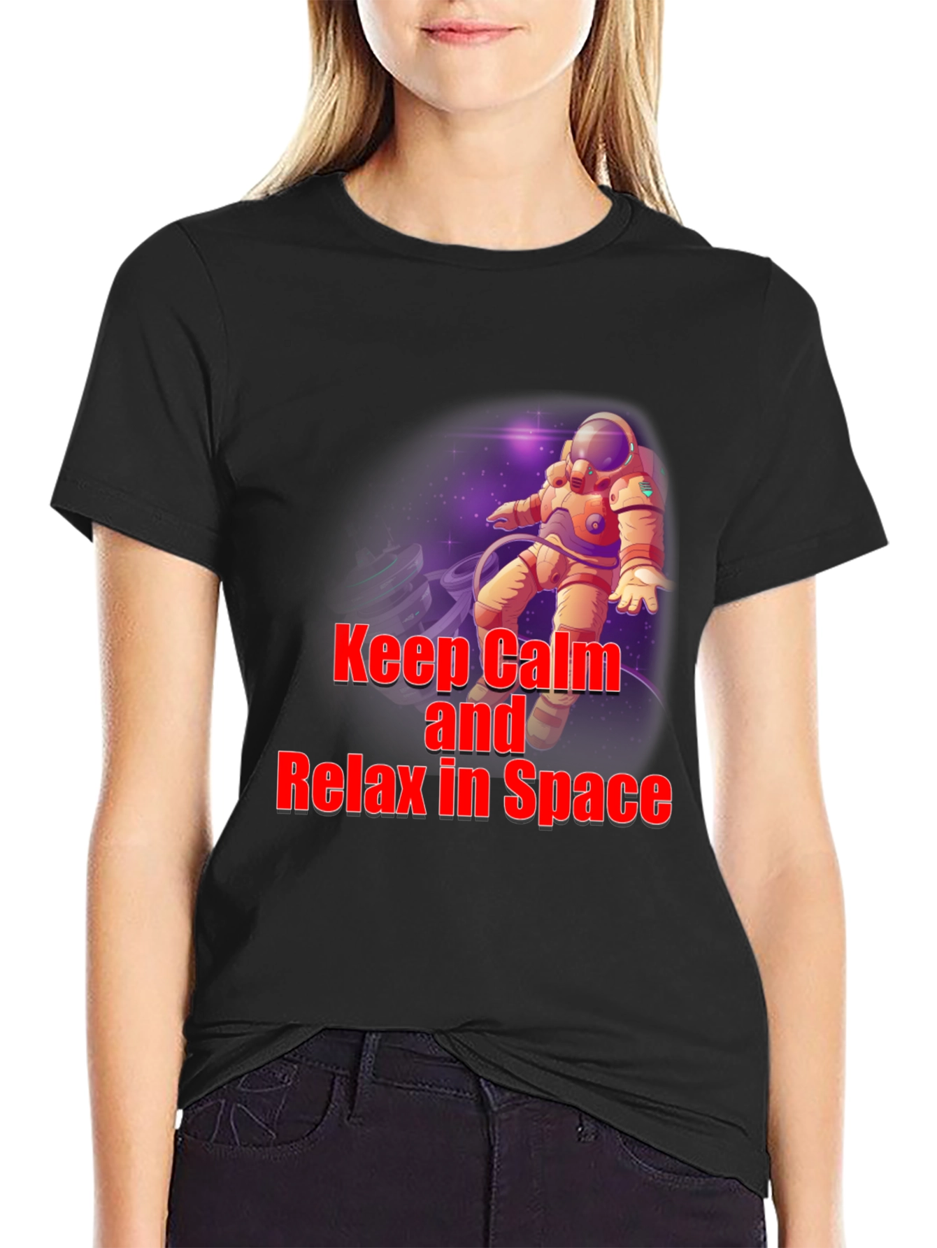 Black Keep Calm Astronaut T-Shirt - Space Design view 2