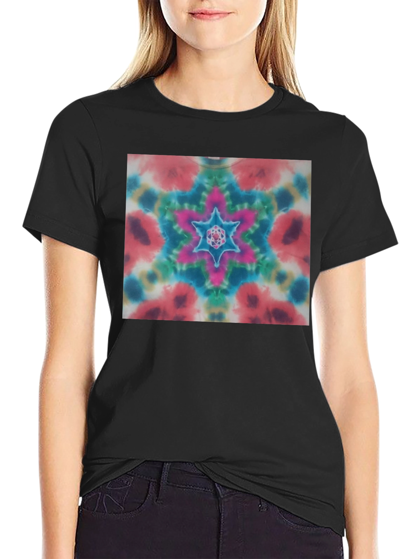 Black Colorful Tie-Dye Starburst Graphic Tee - Unisex view 2