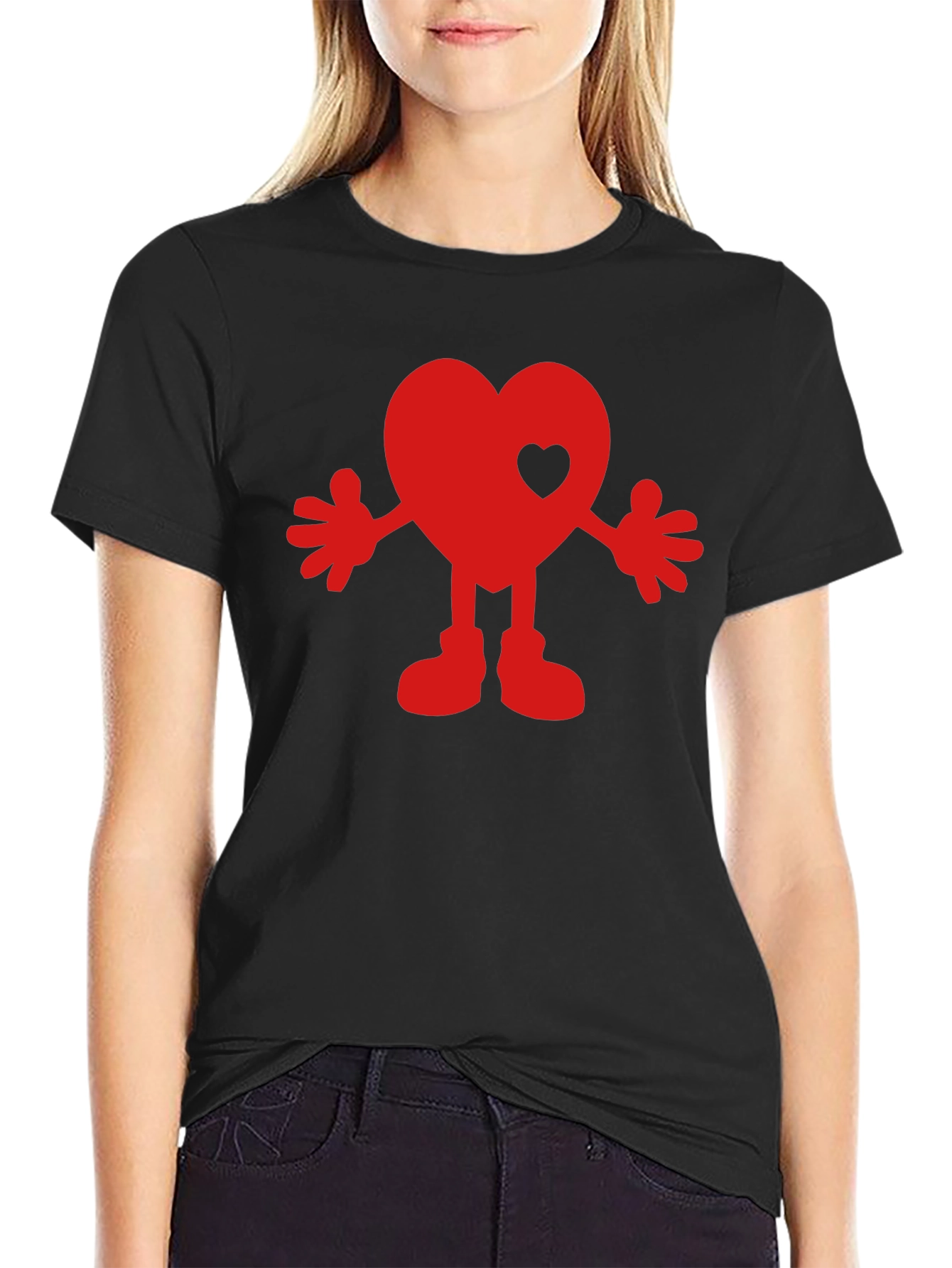 Black Heart Character Graphic Tee - Black Cotton Blend Shirt view 2