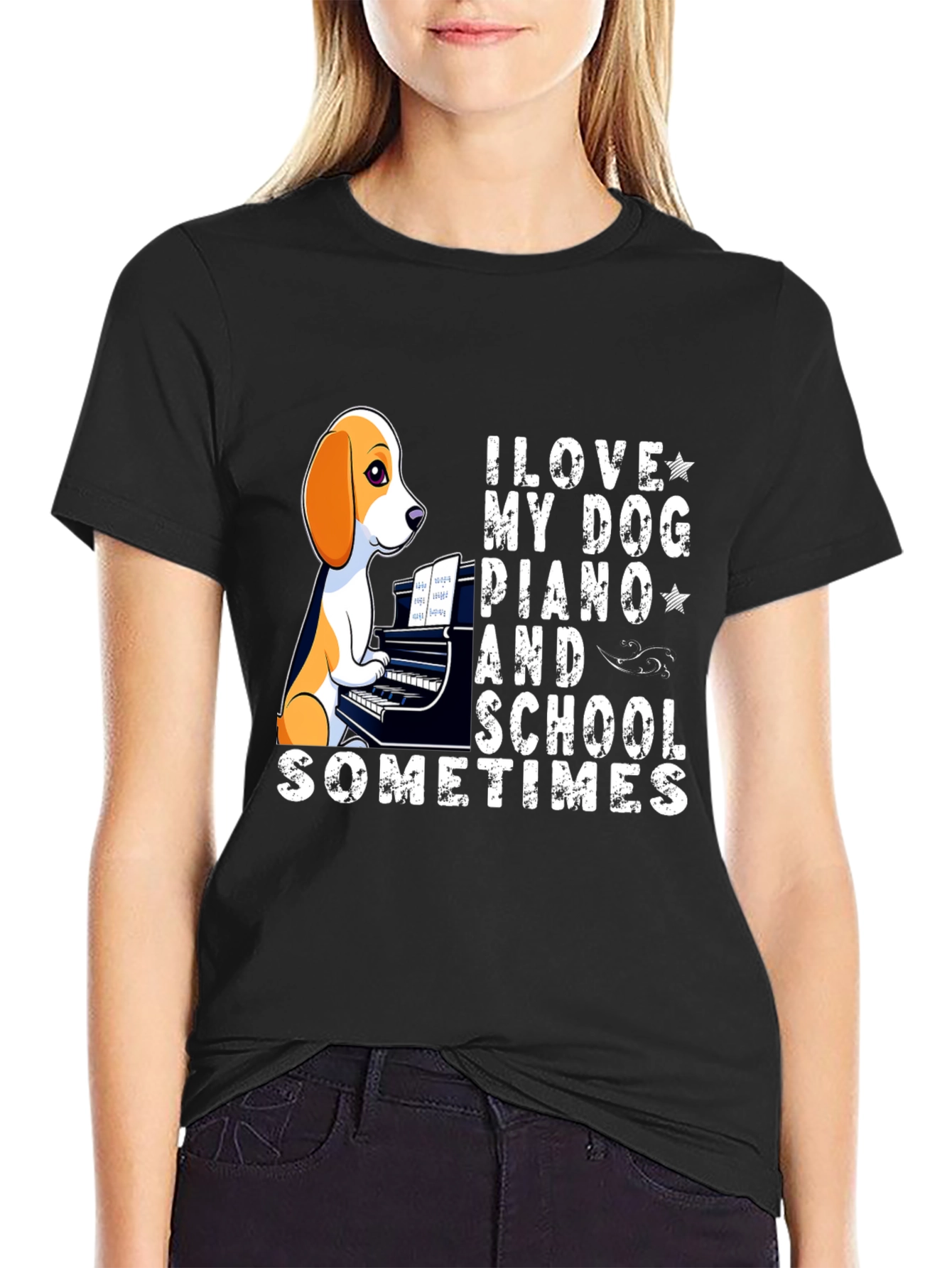 Black Dog Piano Lover T-Shirt - Unique Design view 2