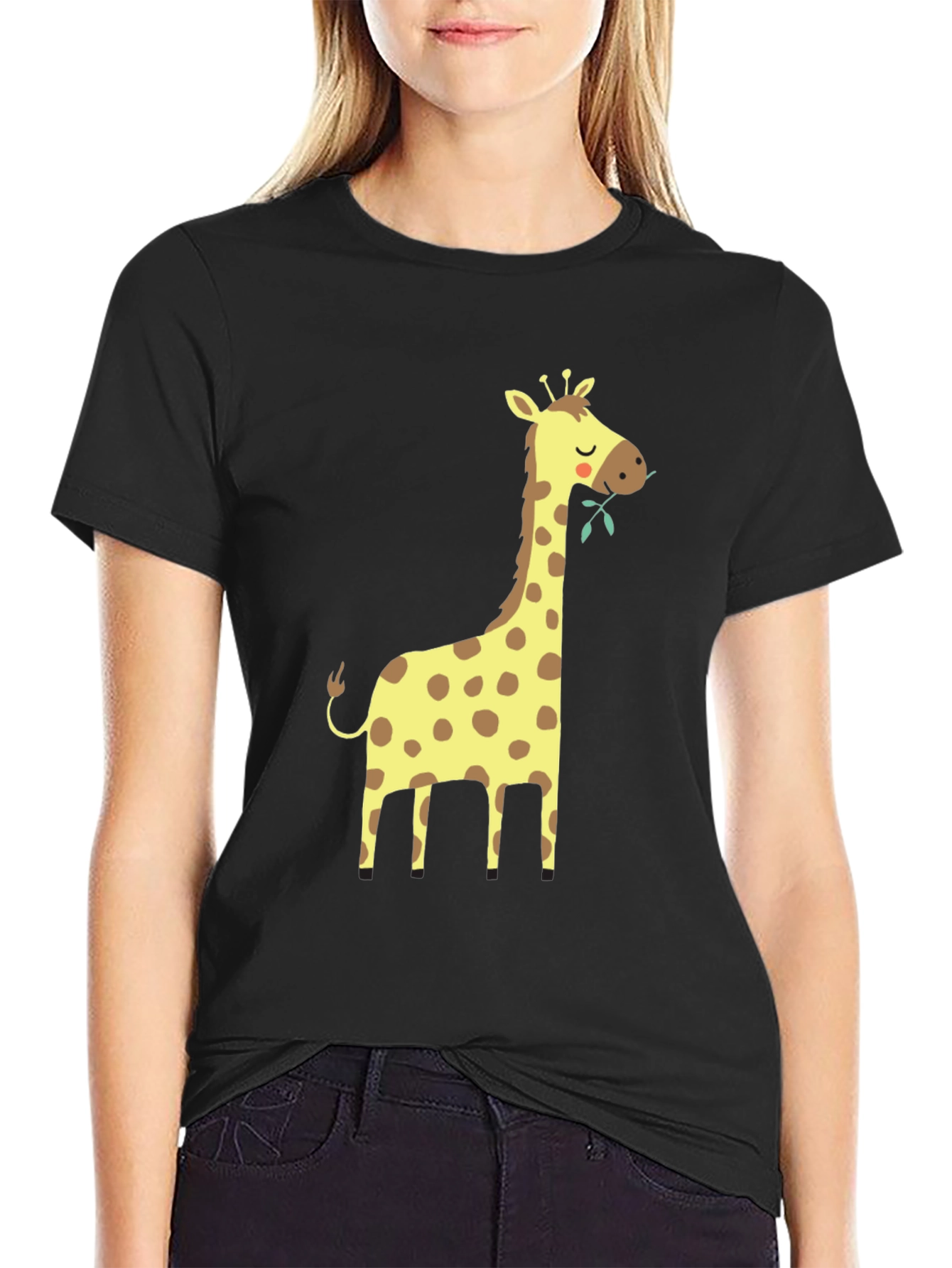 Black Giraffe Graphic Tee - Black Cotton T-Shirt view 2