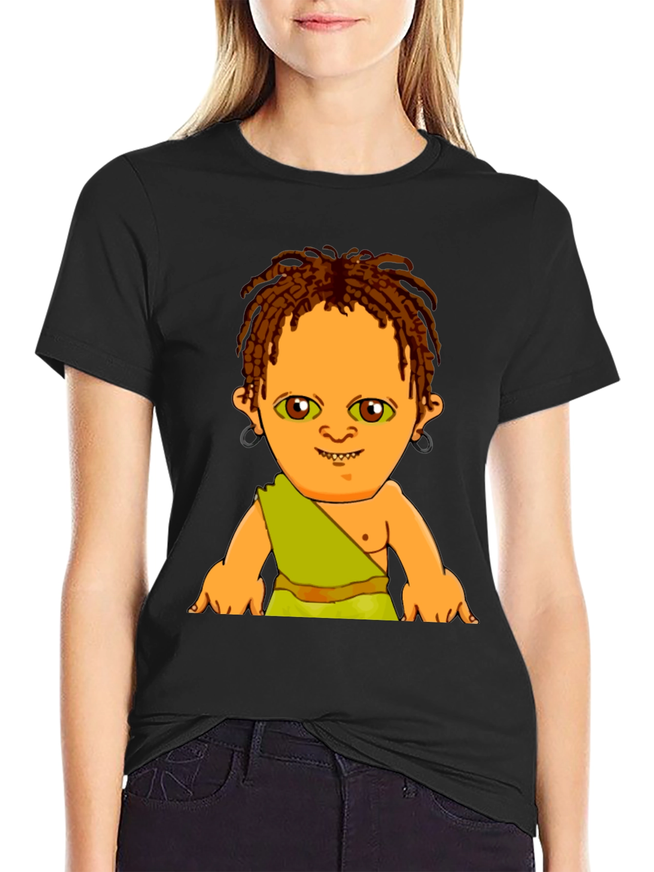 Black Cartoon Character Print Black T-Shirt view 2
