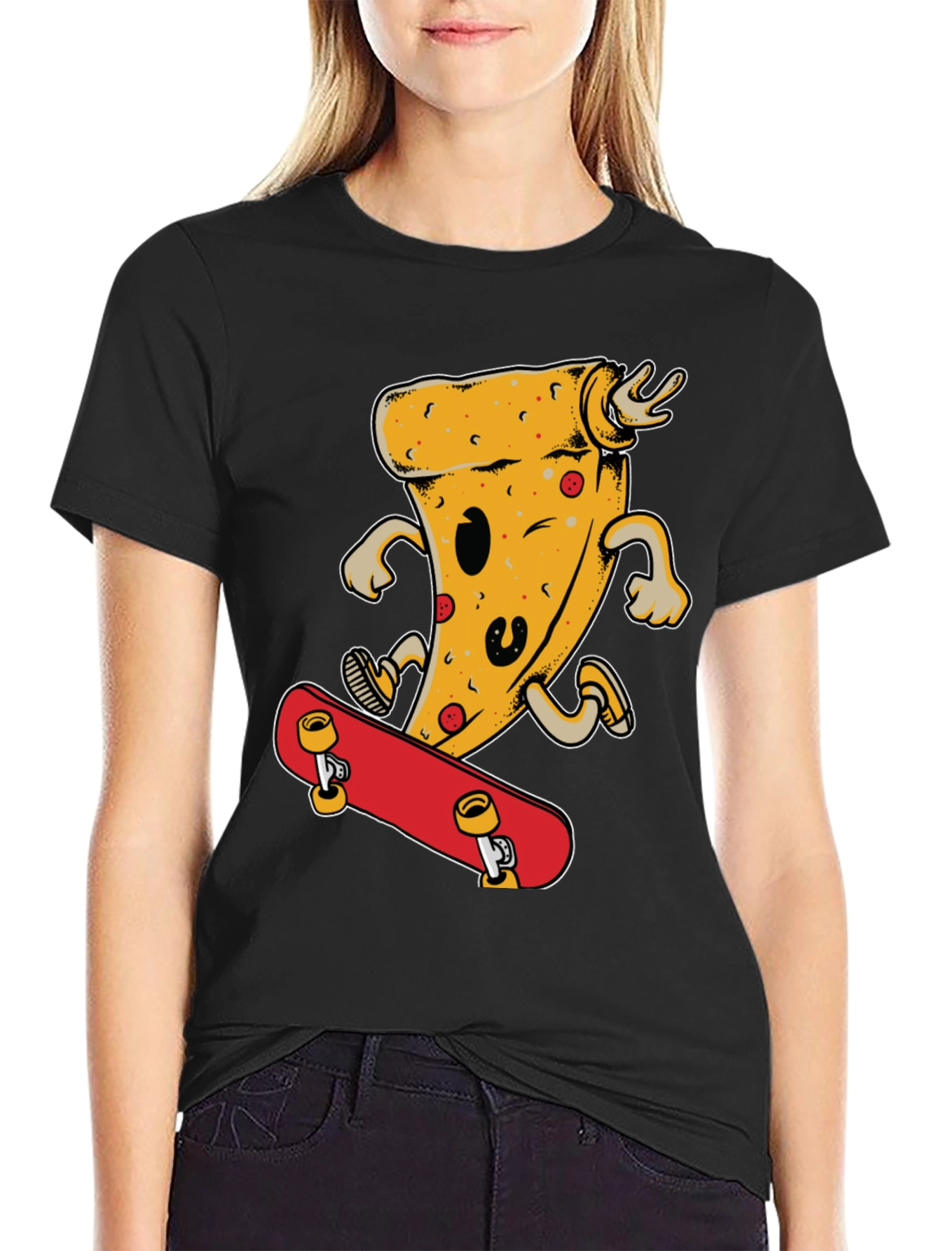Black Pizza Skateboard T-Shirt - Fun & Stylish view 2