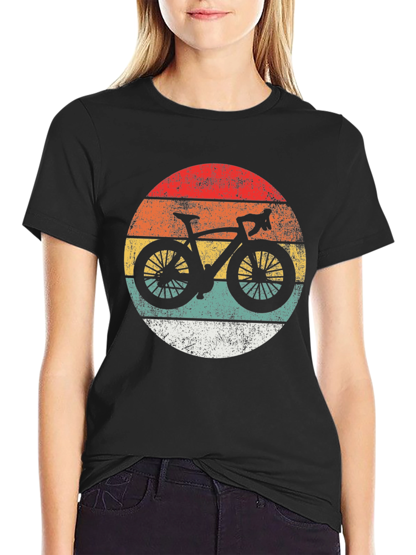 Black Retro Cycling Sunset T-Shirt view 2