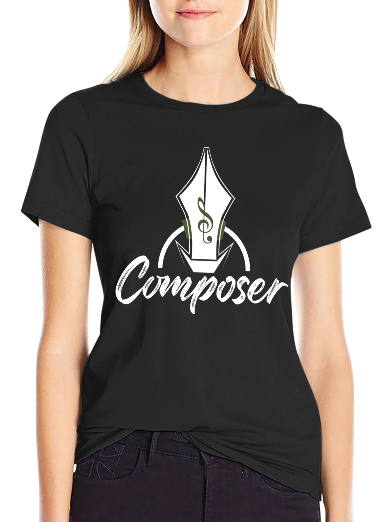 Black Composer T-Shirt - Music Pen Design view 2