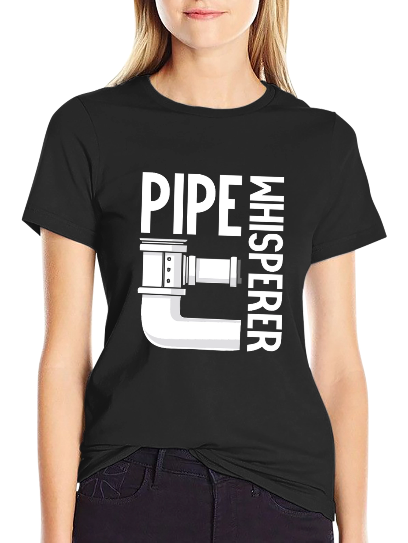 Black Pipe Whisperer T-Shirt - Plumbing Humor Tee view 2