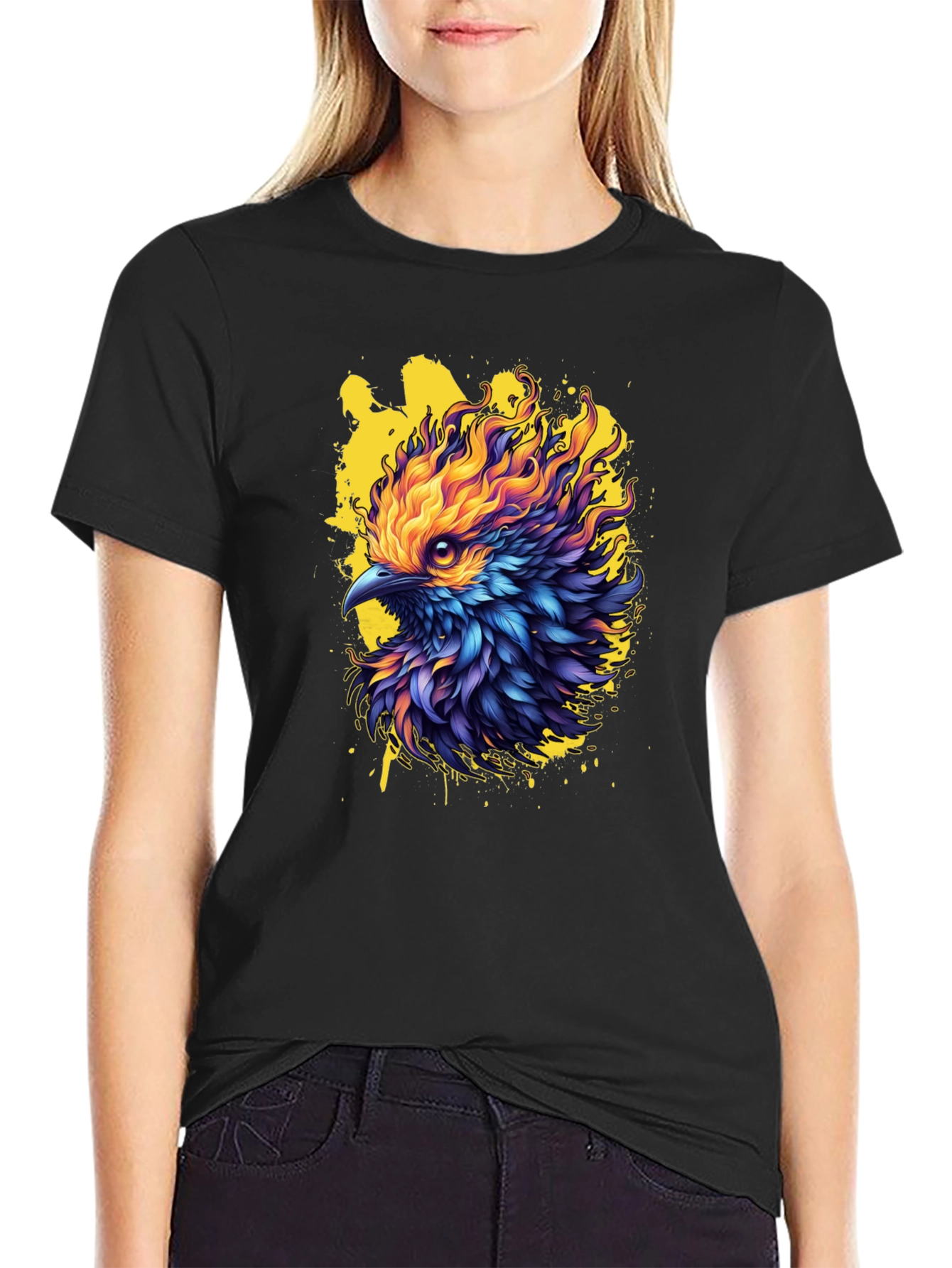 Black Fiery Phoenix Graphic Tee - Bold Statement Shirt view 2