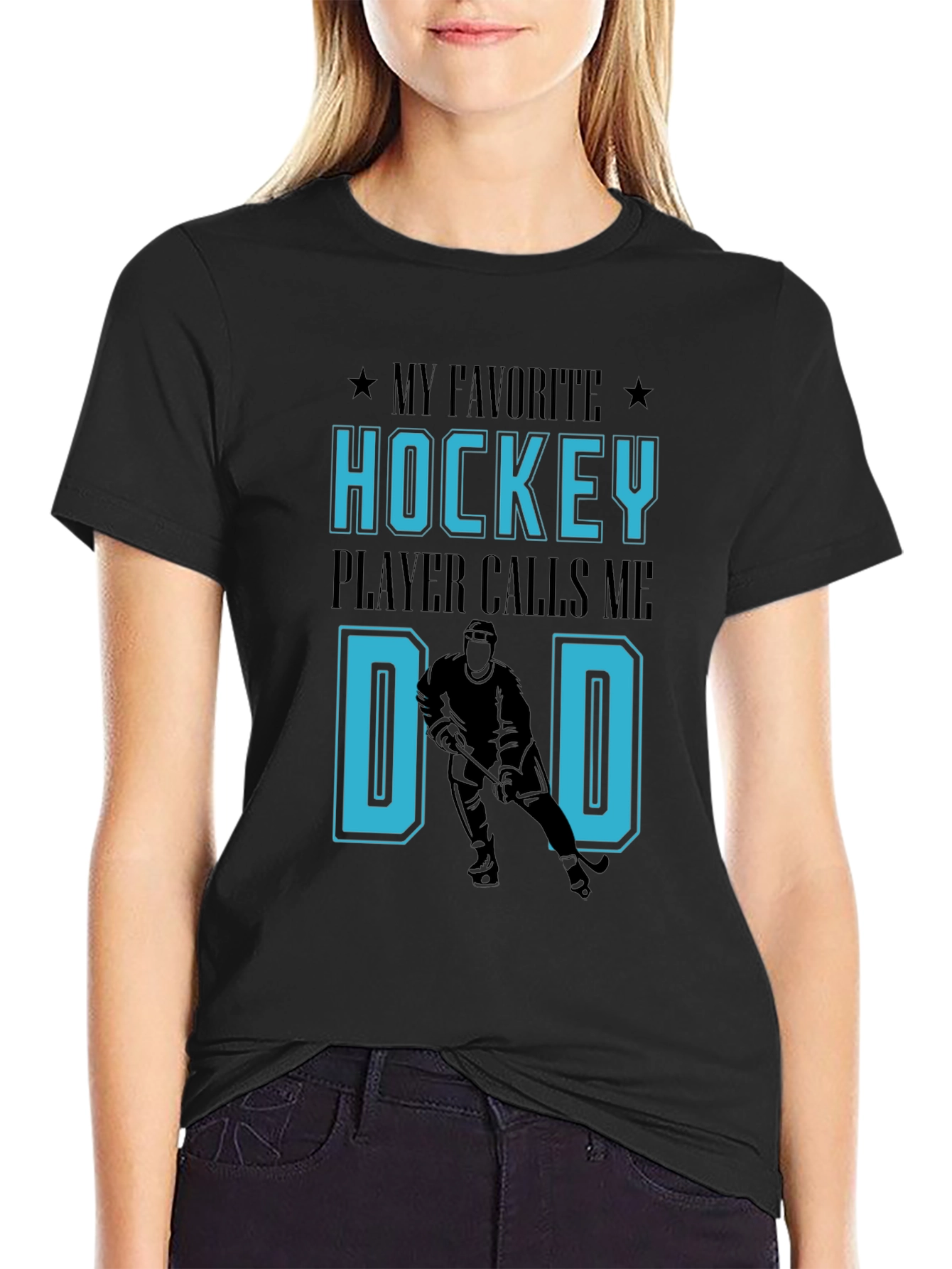 Black Hockey Dad T-Shirt: My Favorite Player Calls Me Dad view 2