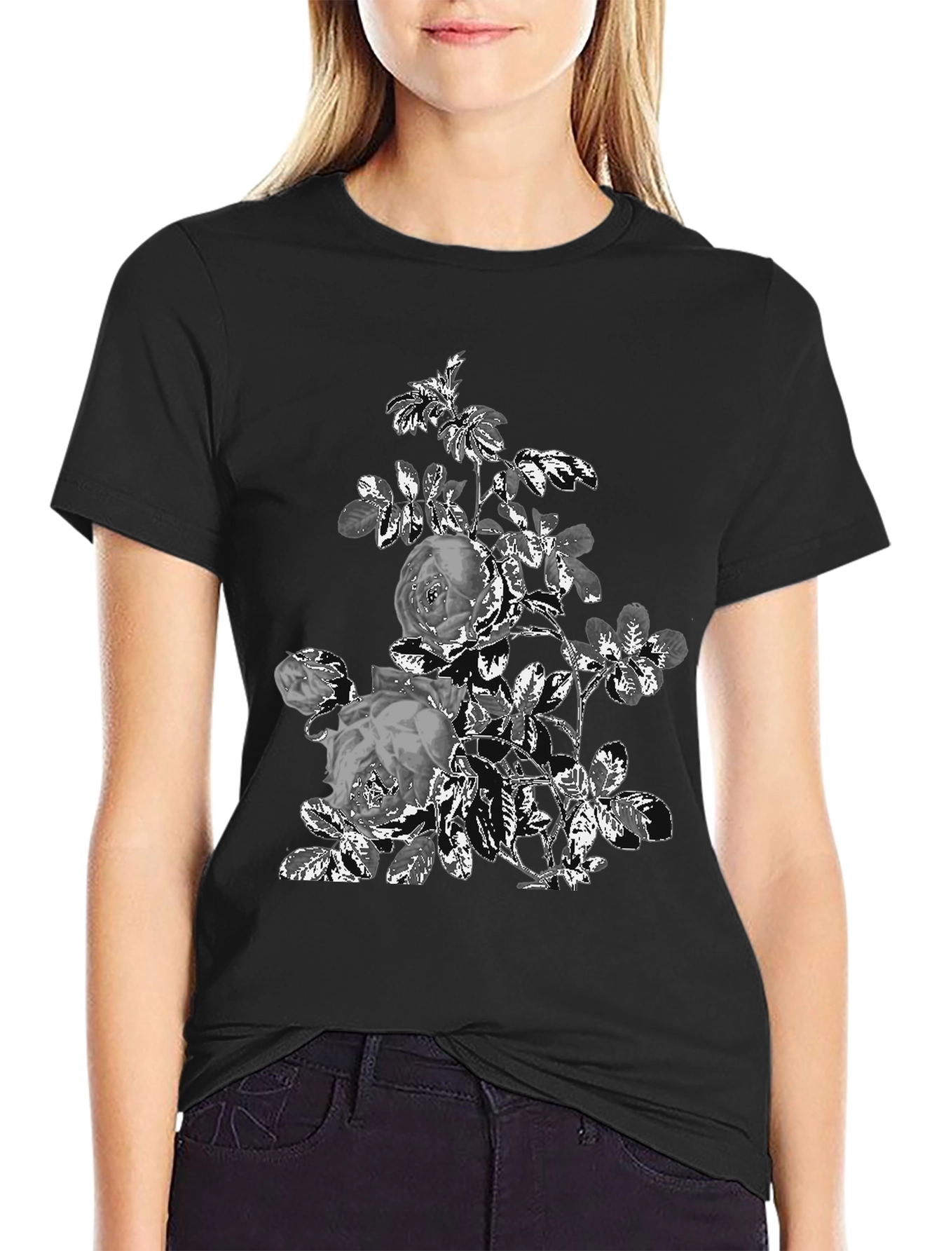 Black Floral Graphic Print Tee - Black view 2