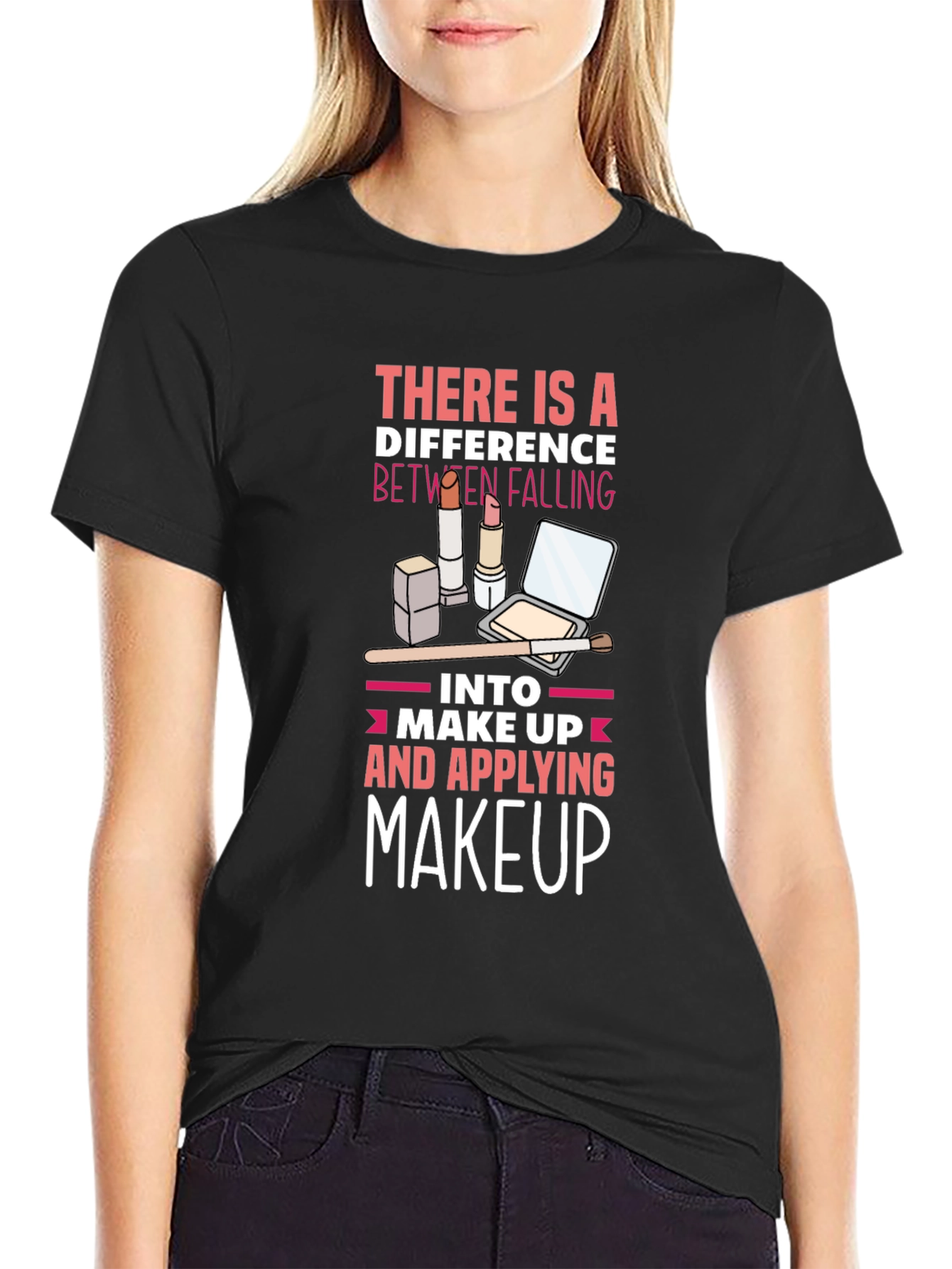 Black Makeup Lover's Tee: Falling vs Applying view 2