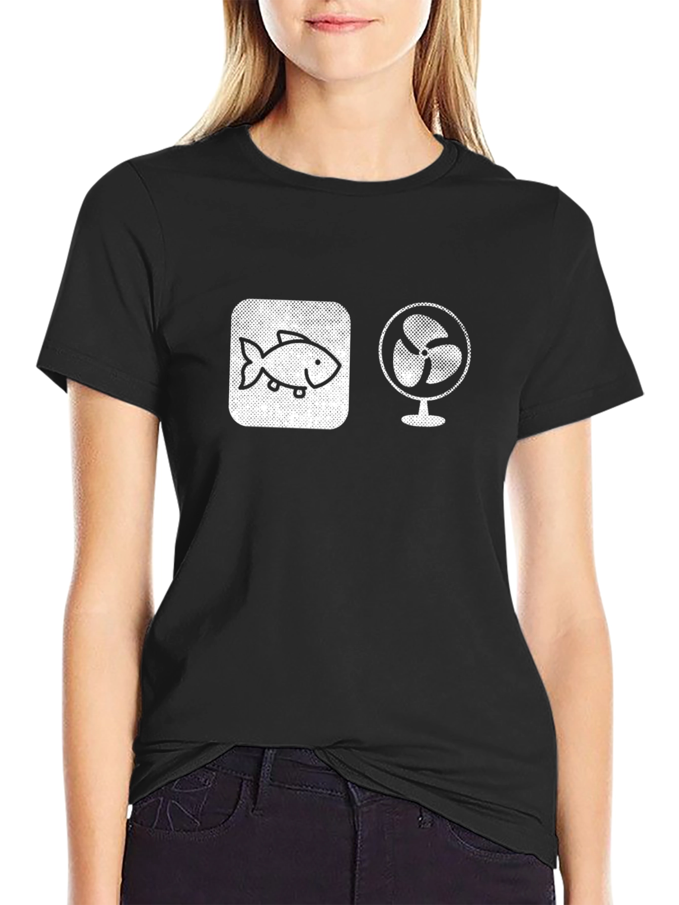 Black Fish and Fan T-Shirt - Funny Pun Tee view 2