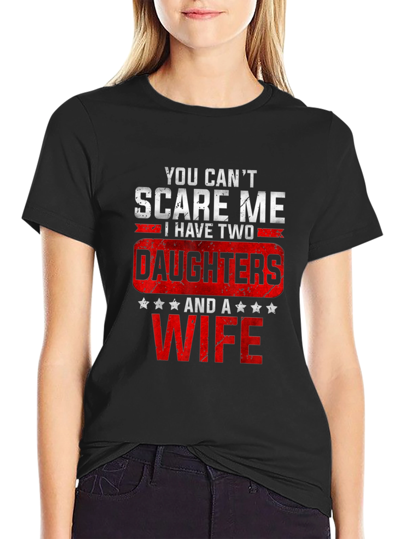 Black Funny Dad T-Shirt - Daughters & Wife view 2