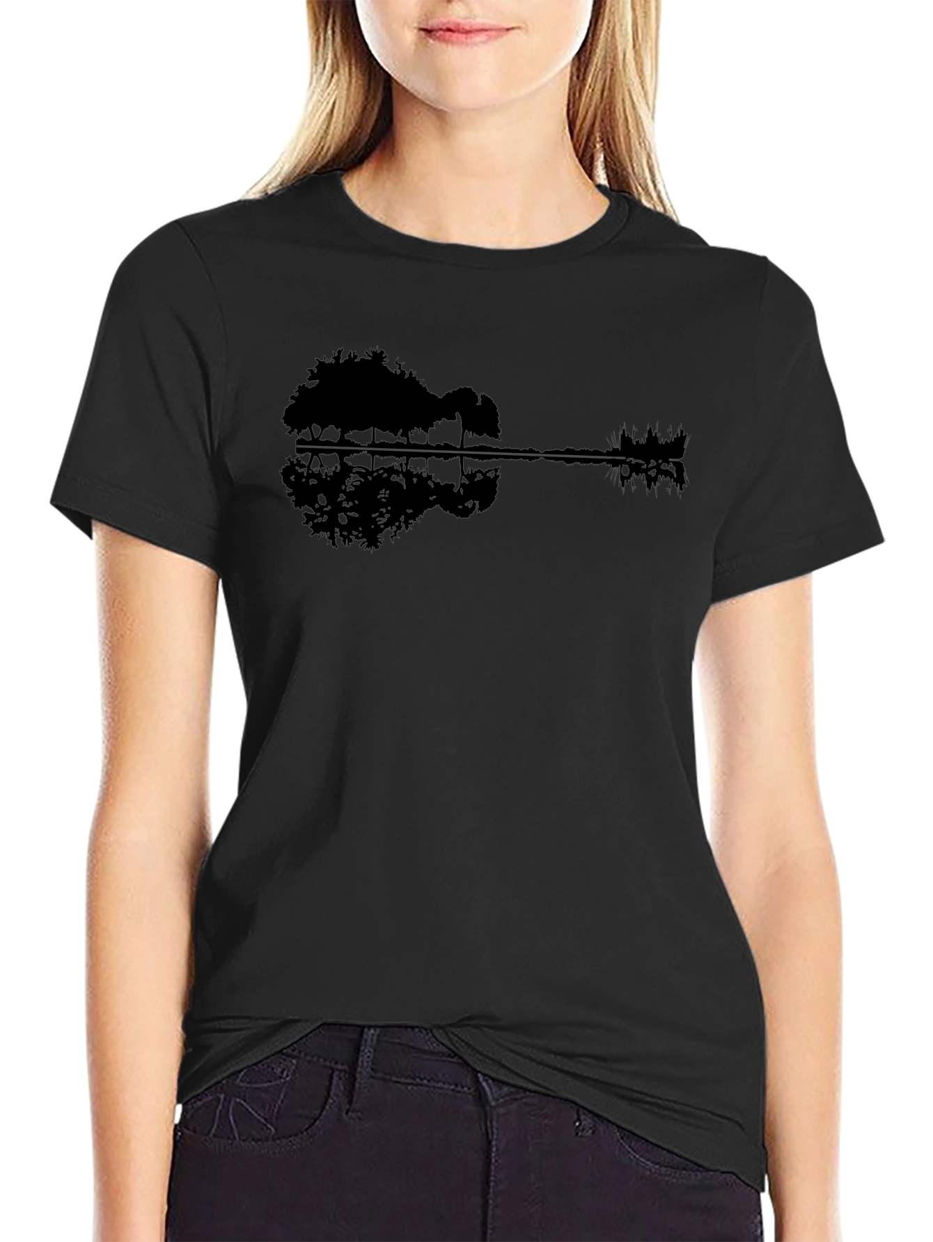 Black Guitar Landscape Black T-Shirt view 2